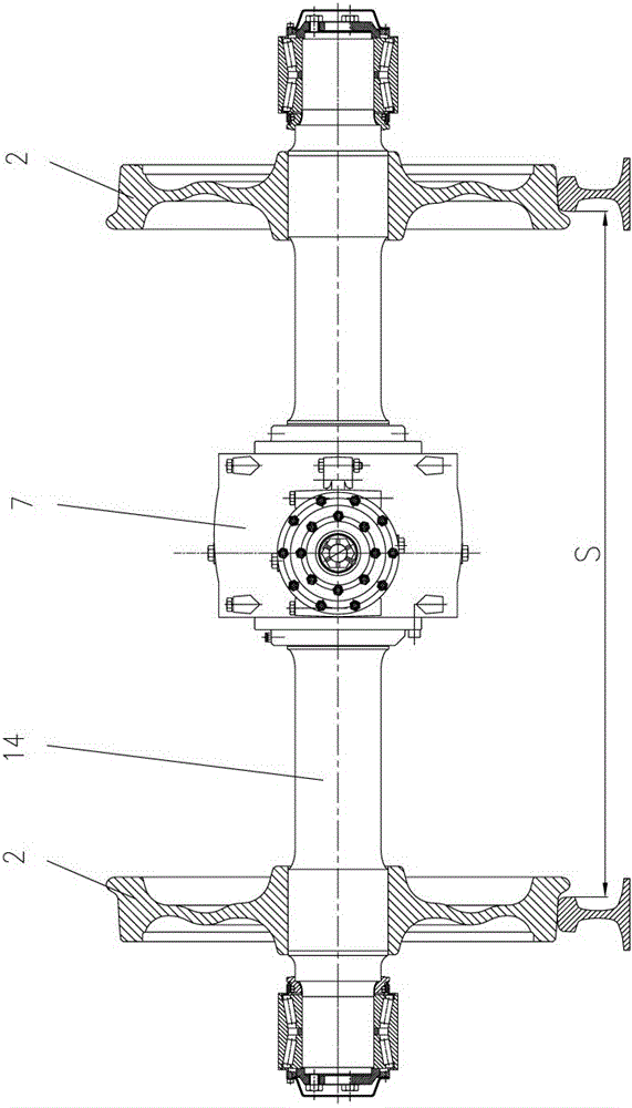 Drive axle gearbox wheel set for large railway maintenance machinery
