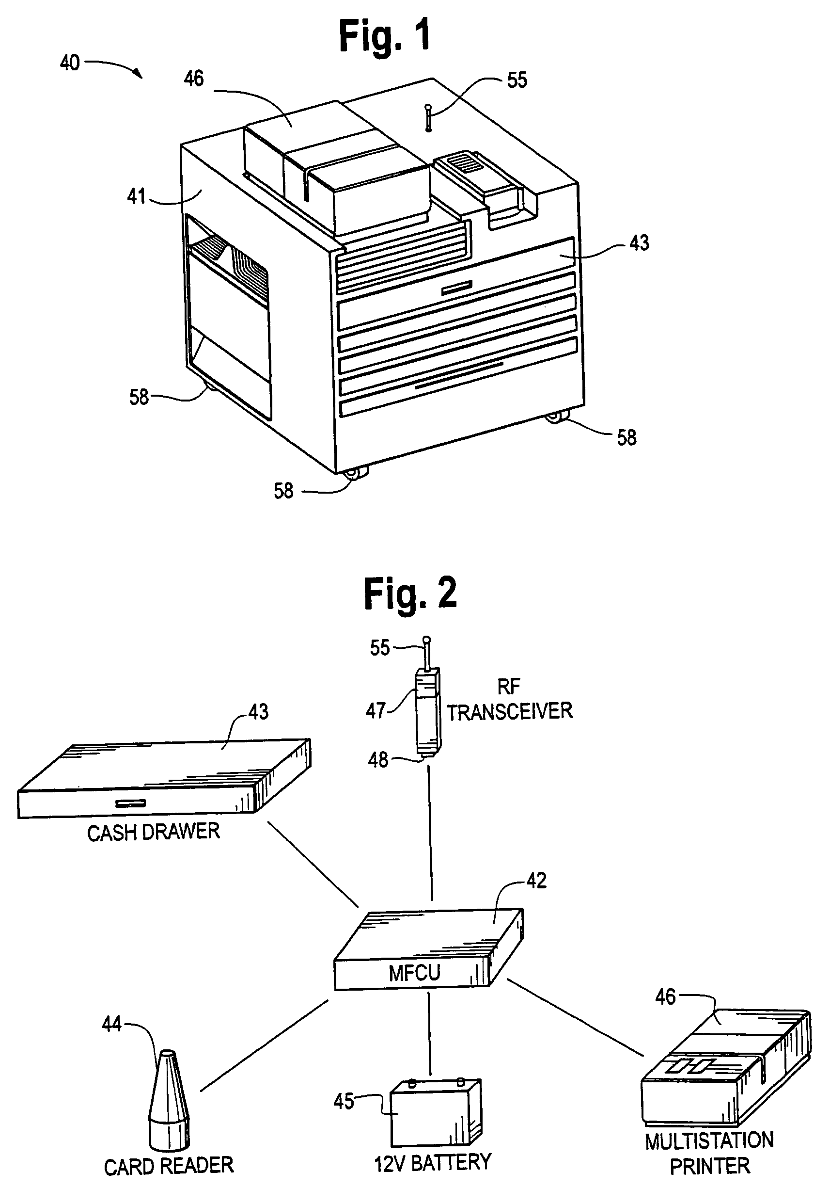Transaction control system including portable data terminal and mobile customer service station