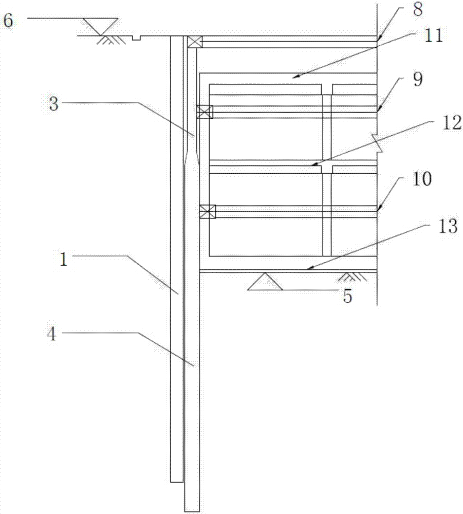 Variable cross-section drilling pouring support pile structure and construction method thereof