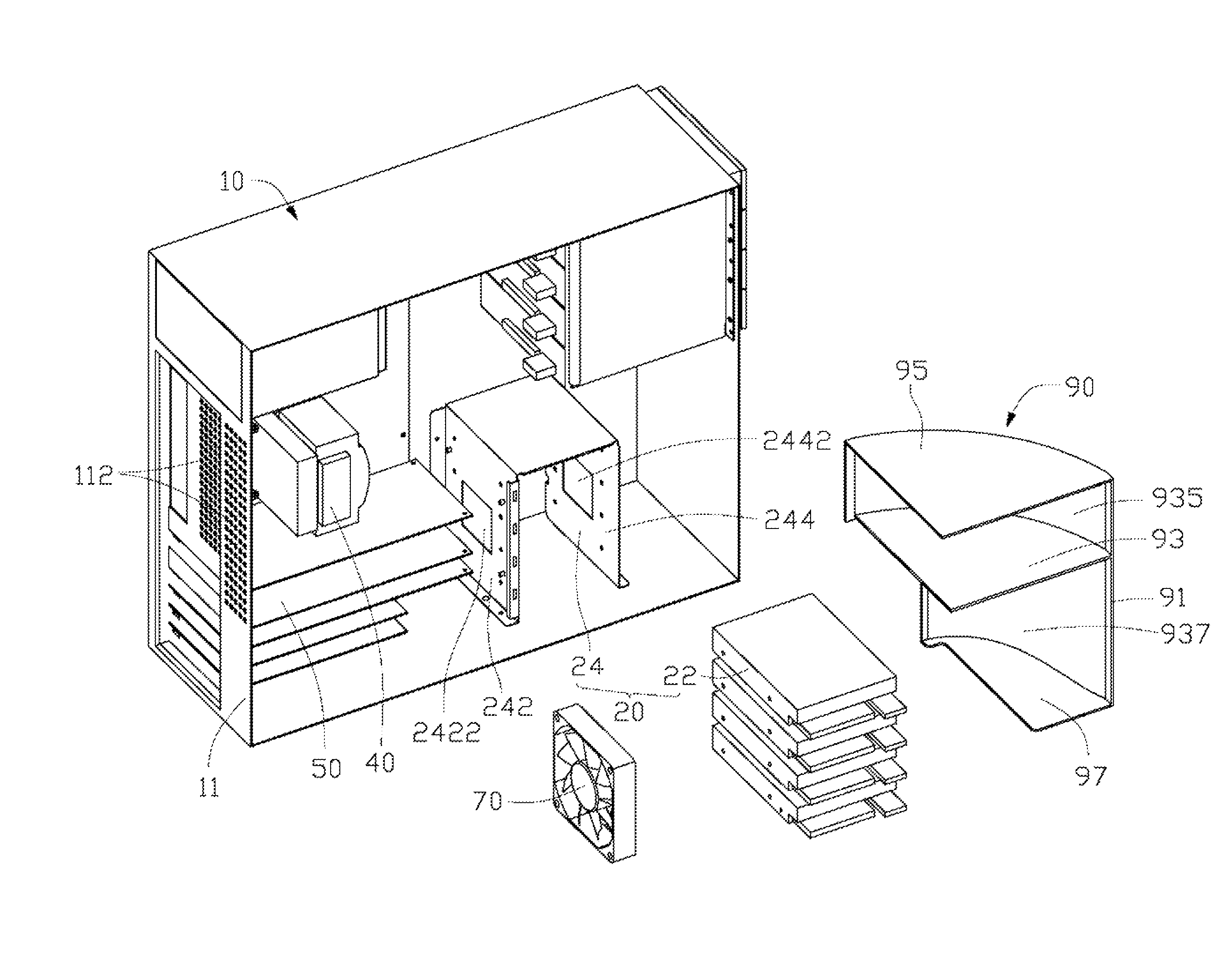 Computer having apparatuses for cooling elements