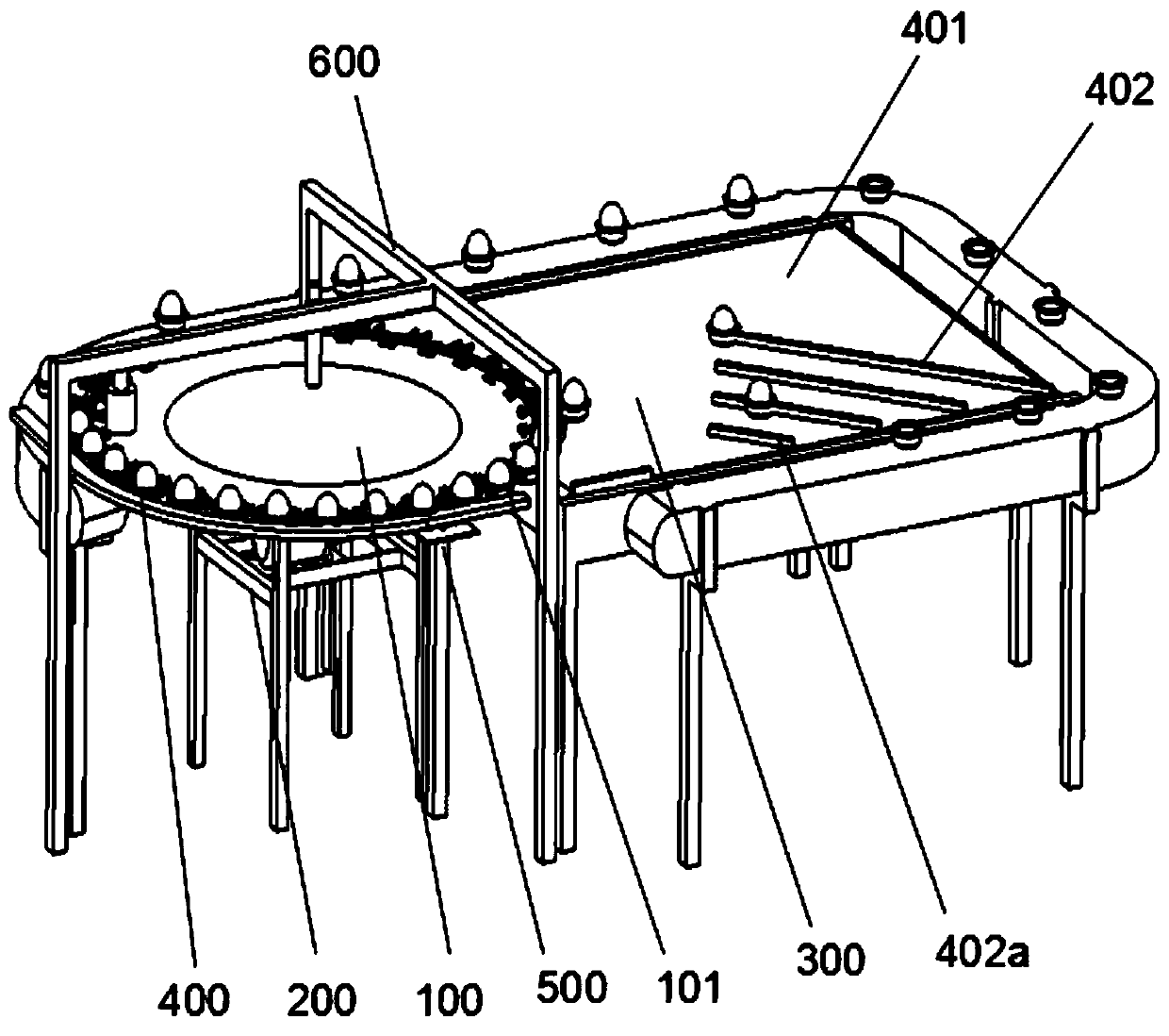 A rotary disc type fruit quality grading and sorting device