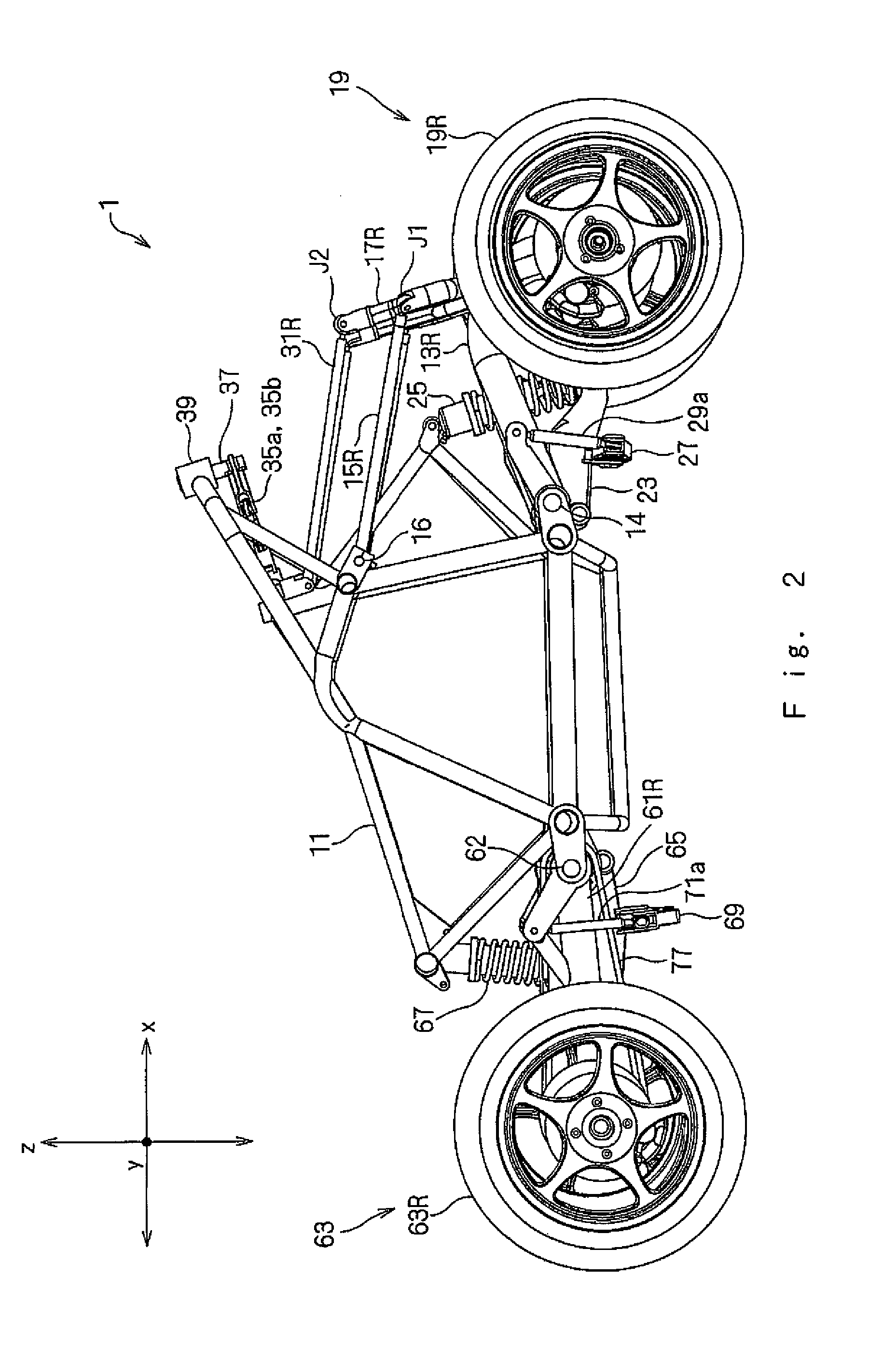 Body leaning control system, and a saddle riding type vehicle having the same