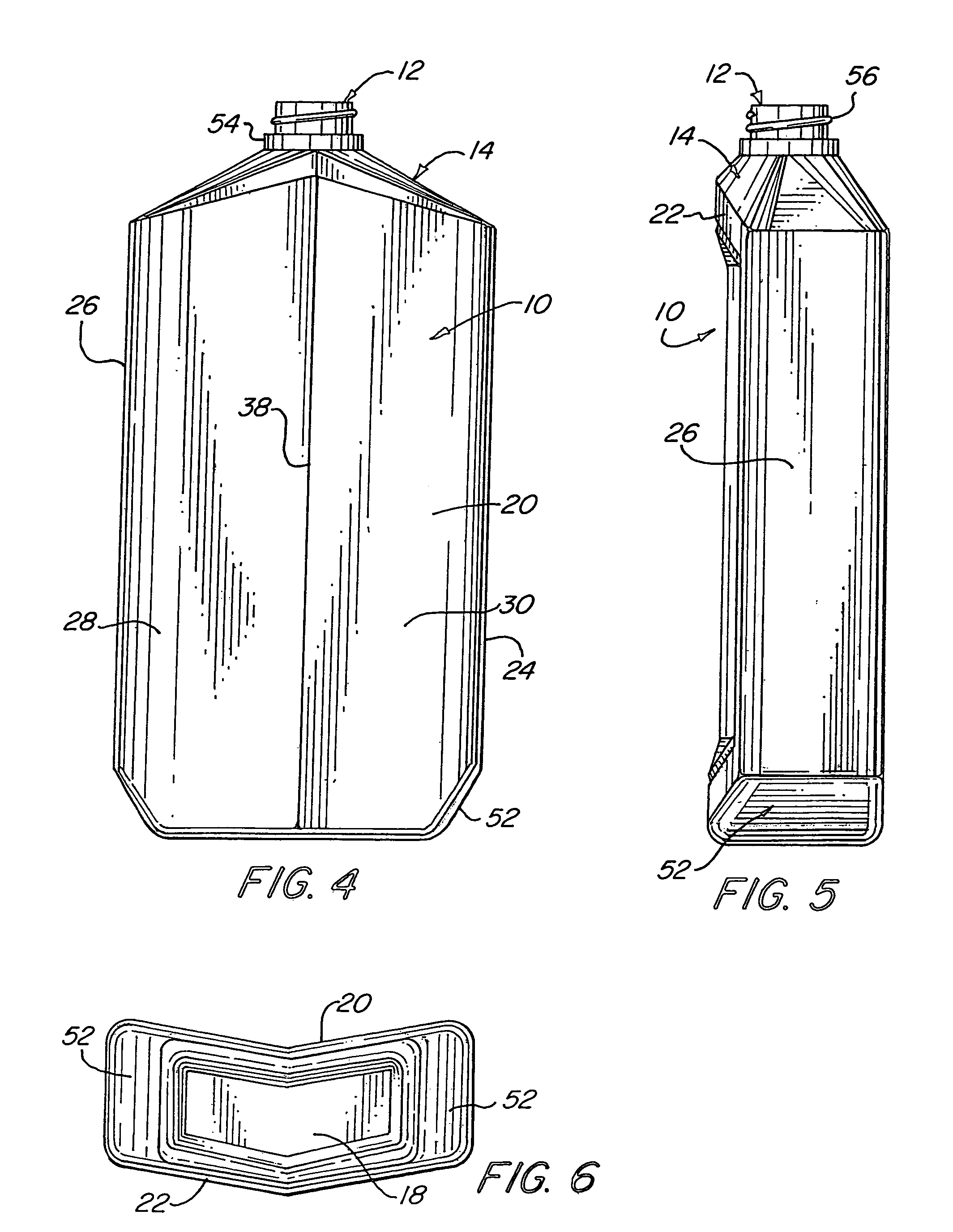 Bottle with faceted surfaces and recessed panel