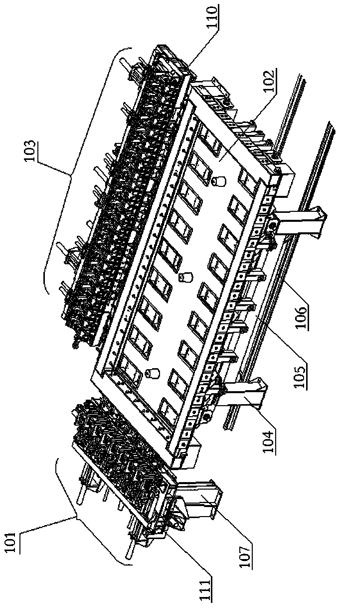 Tensioning equipment for high-speed railway track slab pre-tensioning assembly line production line