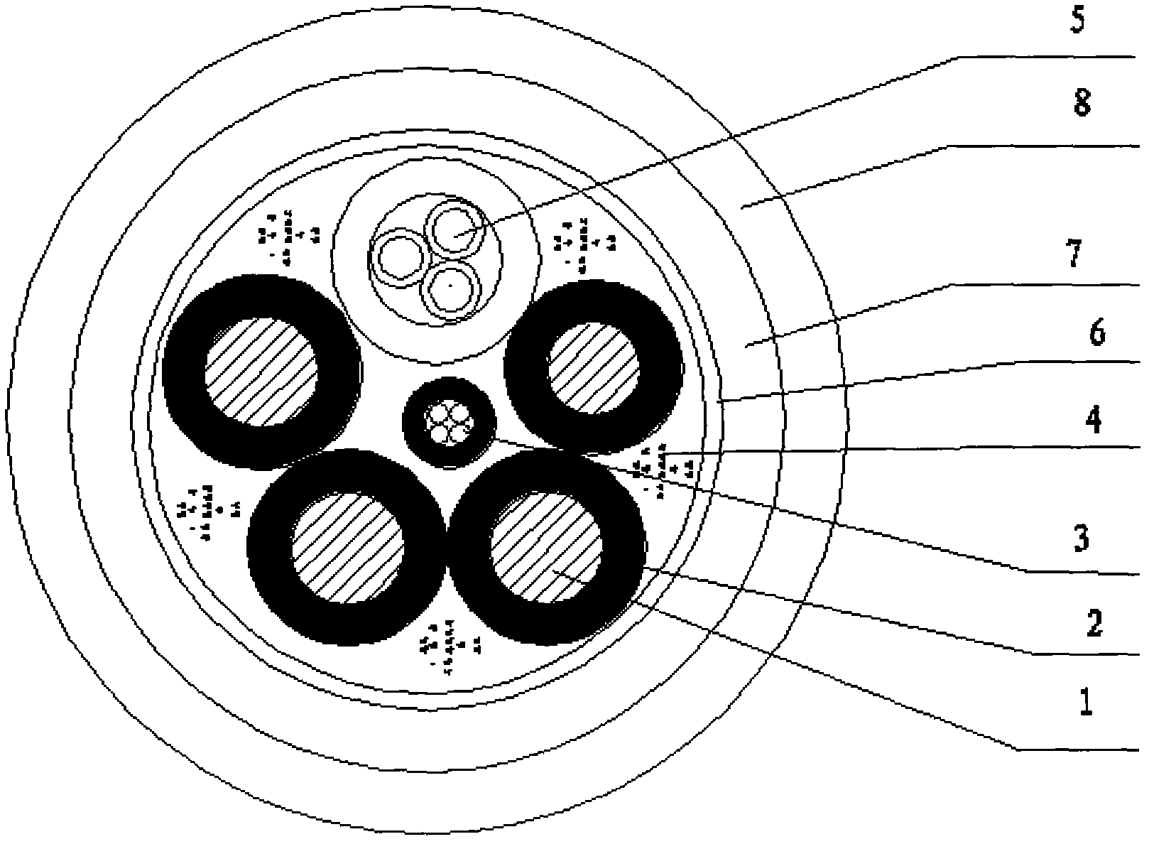 Optical-fiber composite low-voltage intelligent cable used in coal mine and preparation method thereof