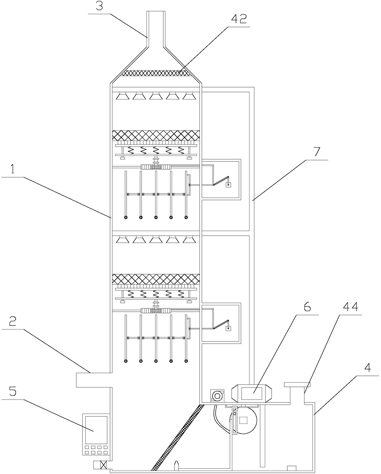 Intelligent desulfurizing tower used for treating industrial waste gas and with guide function