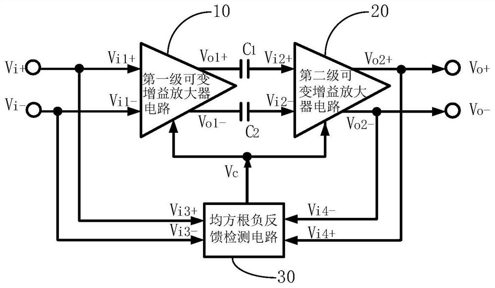 Low voltage self-modulation variable gain amplifier circuit and hybrid integrated circuit
