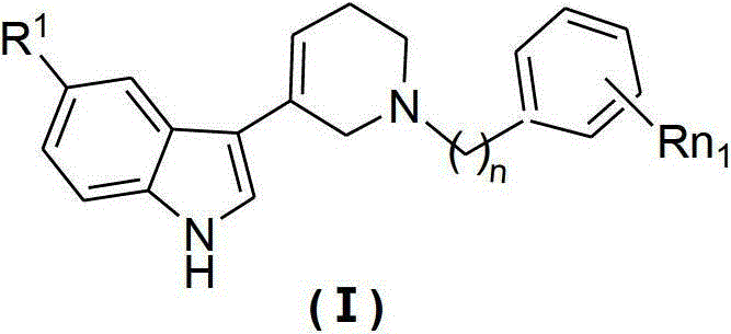 N-substituted benzyl tetrahydropyridine with indole and preparation method and application thereof