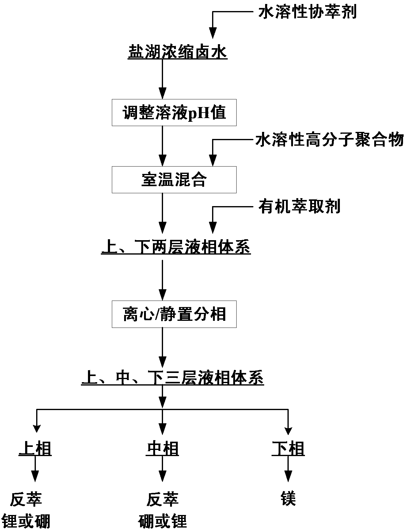 Method for preenriching and separating lithium and boron from salt lake brine by liquid-liquid-liquid three-phase extraction