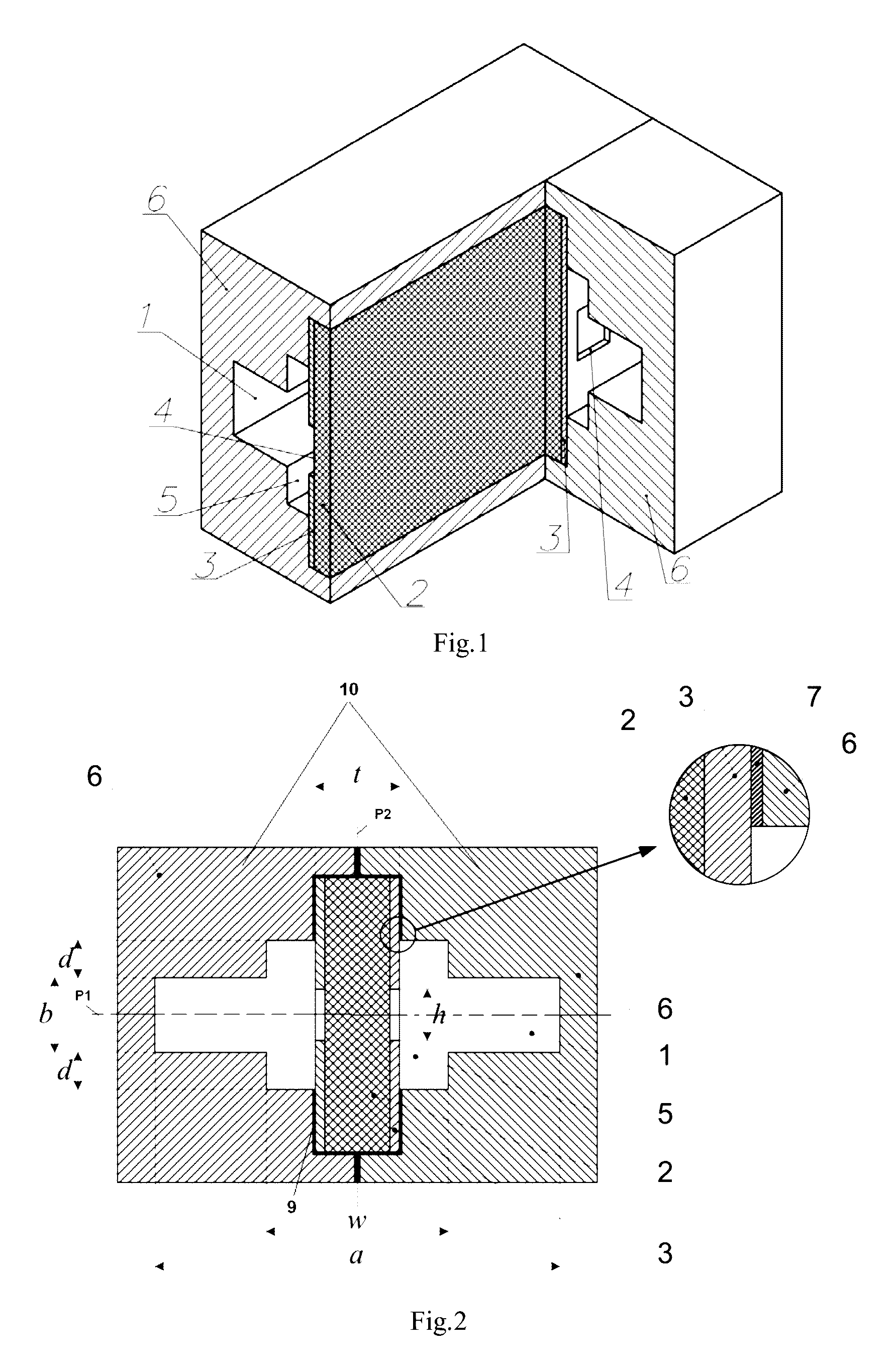 Rectangular band-pass filter having recesses of less than one-quarter wavelength depth formed therein for fitting a dielectric insert with a superconductive film within the recesses
