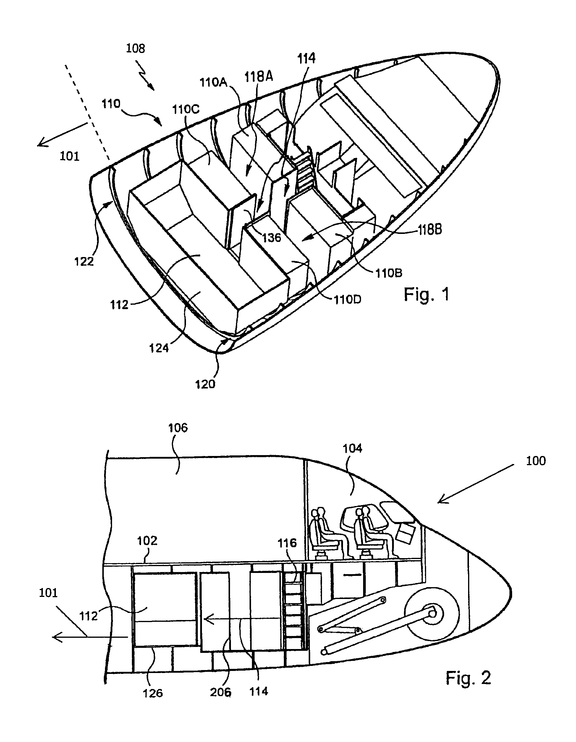 Hold layout device for an aircraft for crew-member rest and aircraft comprising same