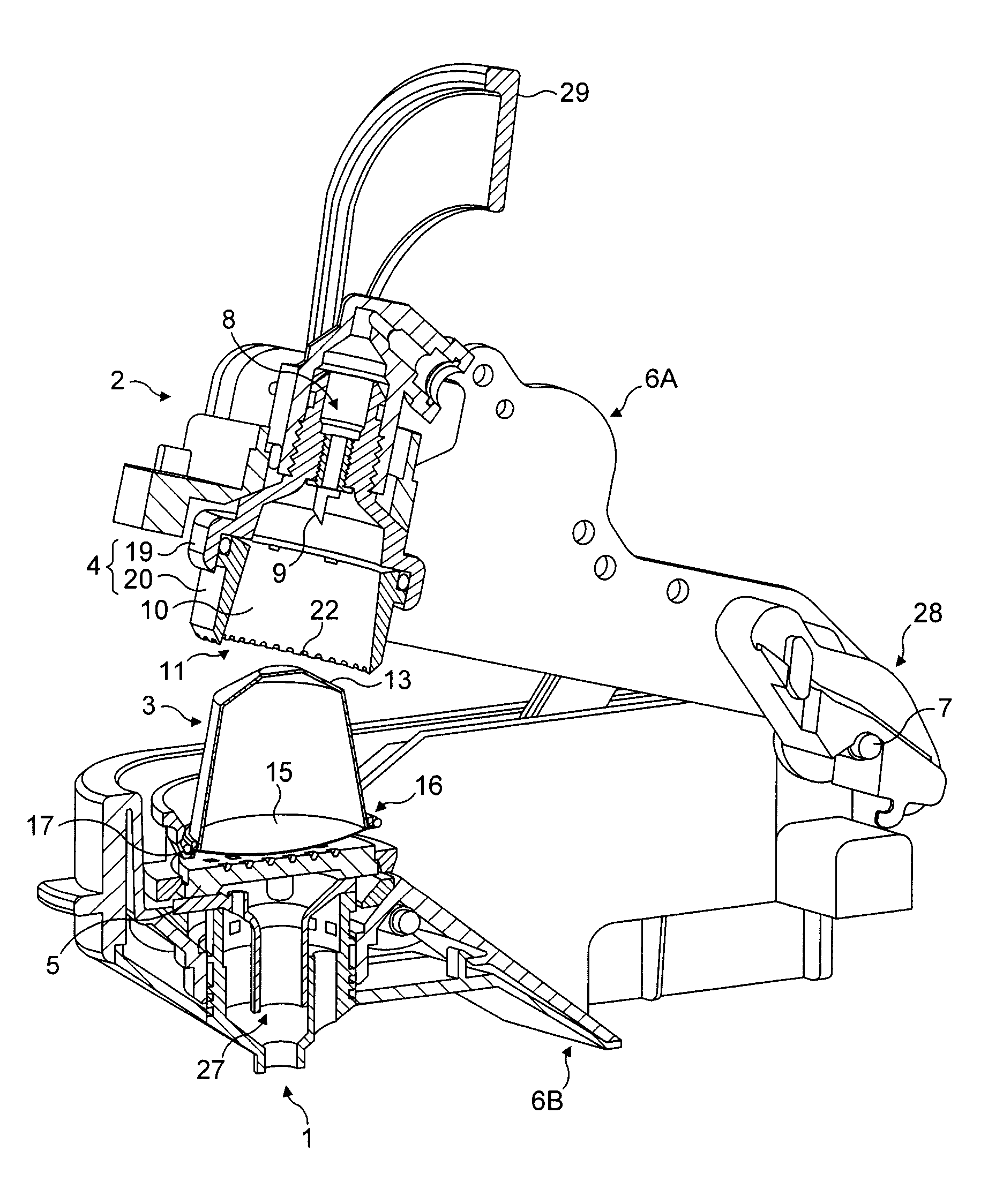 Sealing adapter for a beverage extraction system suitable for preparing a beverage from cartridges