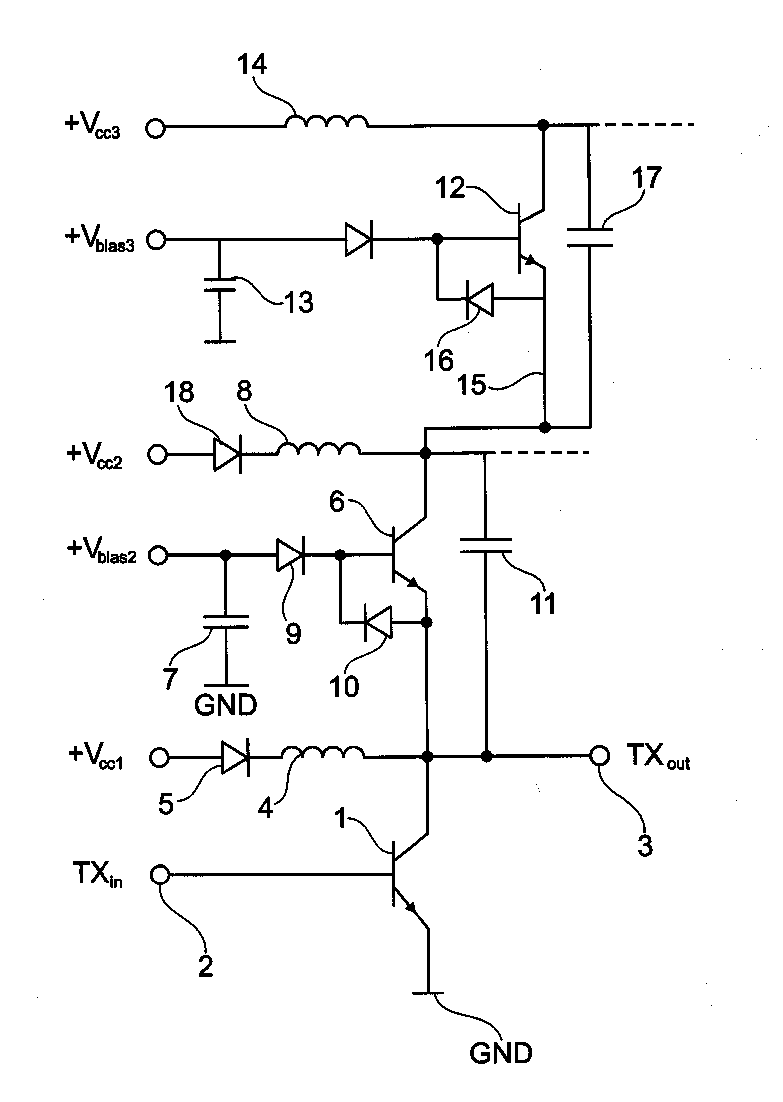 Power amplifier with dynamically added supply voltages