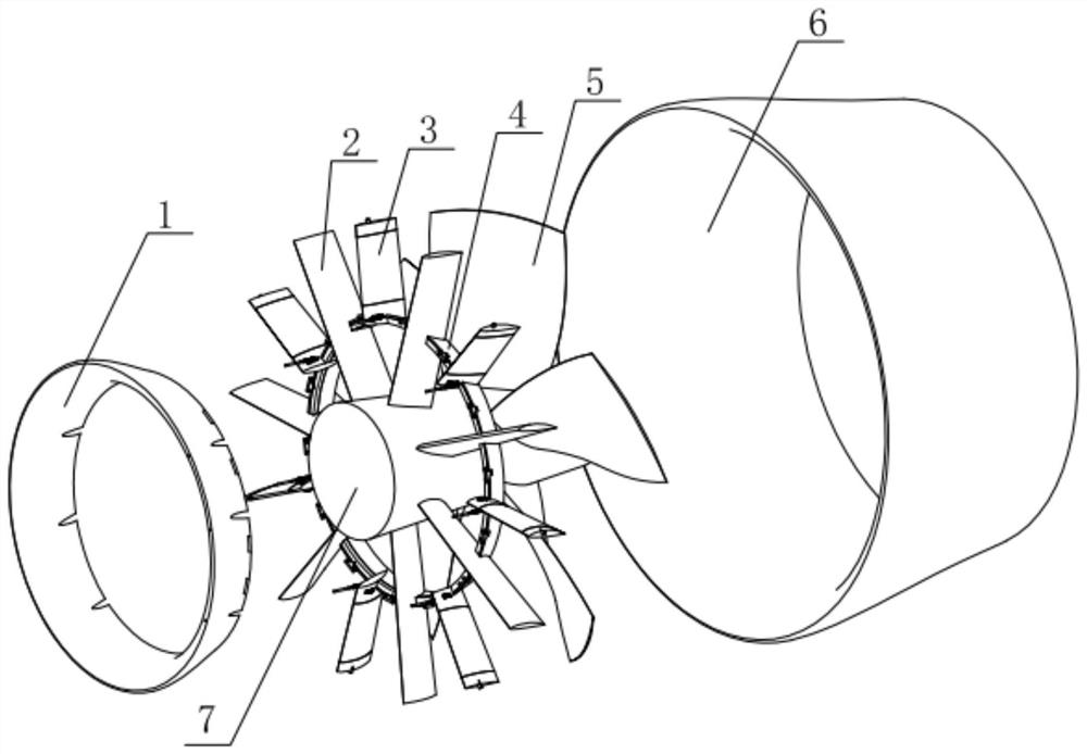 Guide pipe paddle supporting partition prewhirl flow guide device