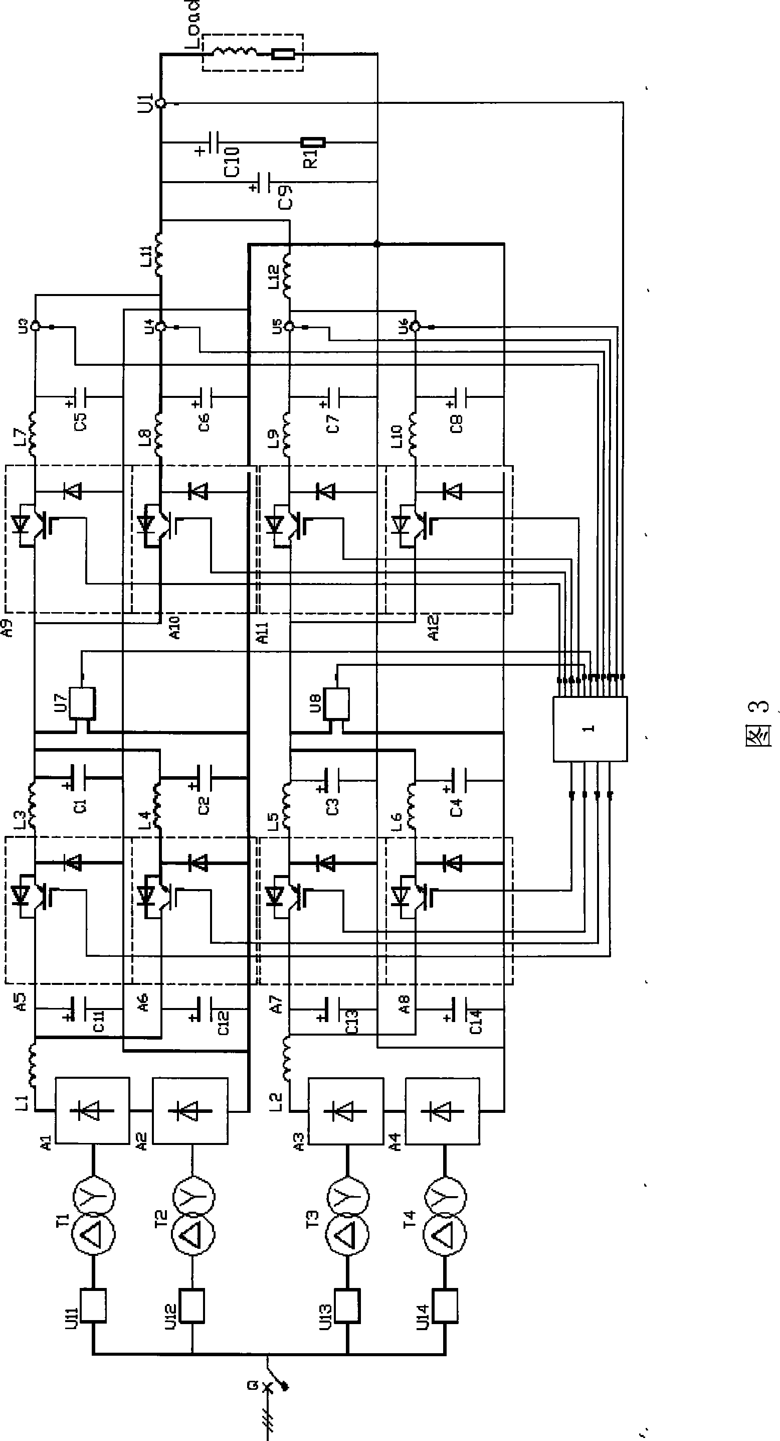DC constant current power supply with low ripple implemented through mixing IGBT series and parallel connections