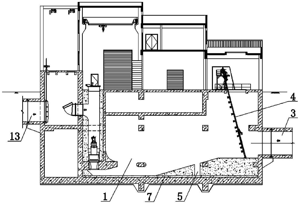 Jointly constructed rainwater pump house with function of initial rainwater and dry flow mixed sewage interception
