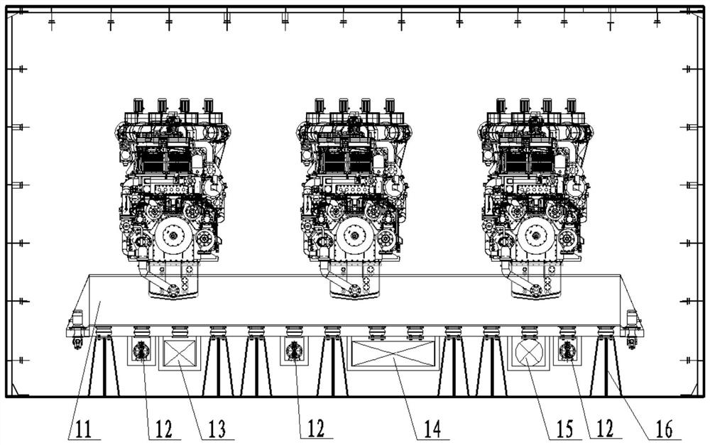 Marine diesel engine power station integrated arrangement method