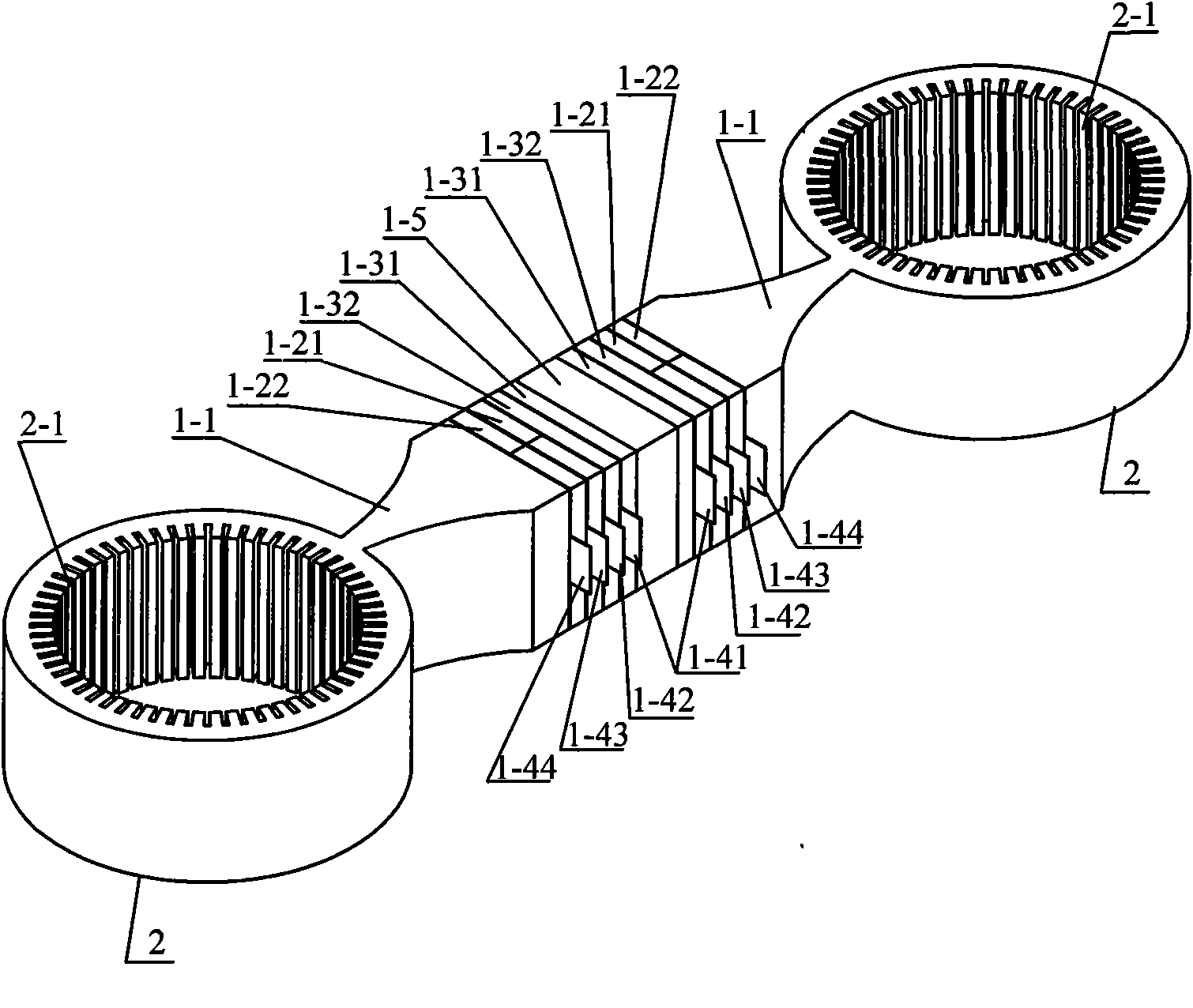 Longitudinal and flexural composite transducer type double cylinder-shaped traveling wave ultrasonic motor vibrator