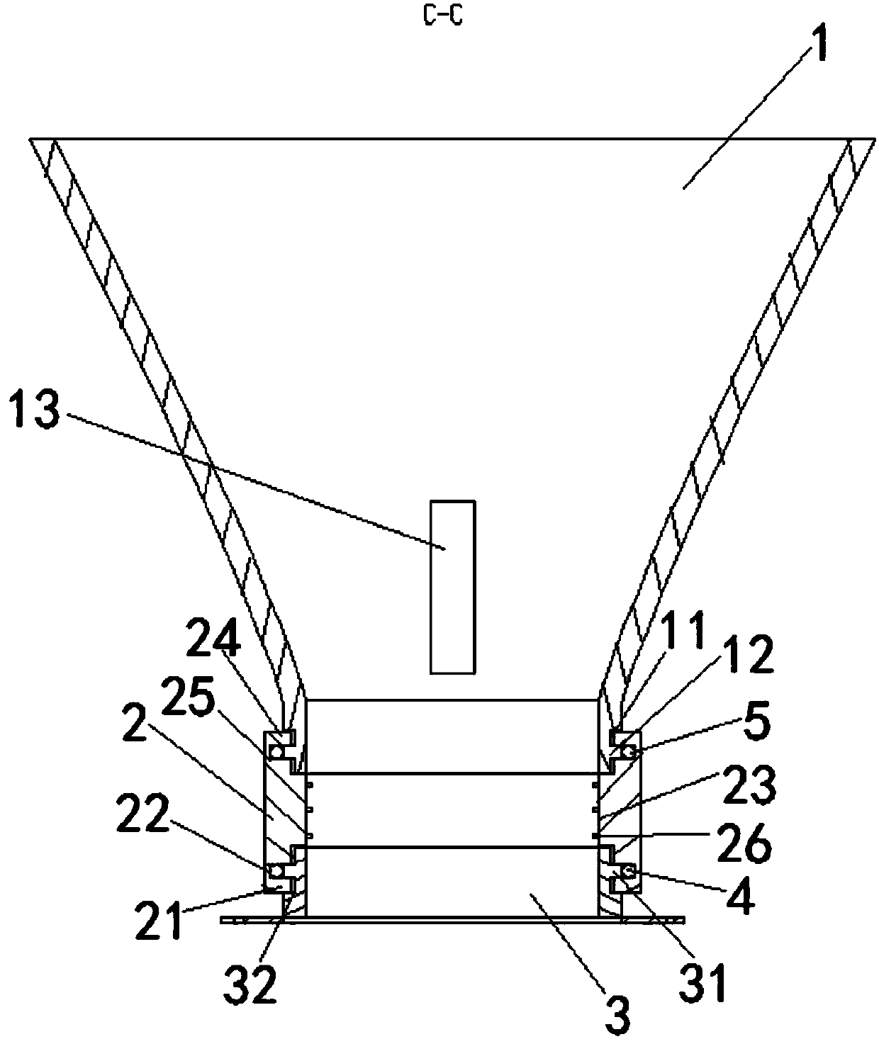 Material-jamming preventing feeding hopper