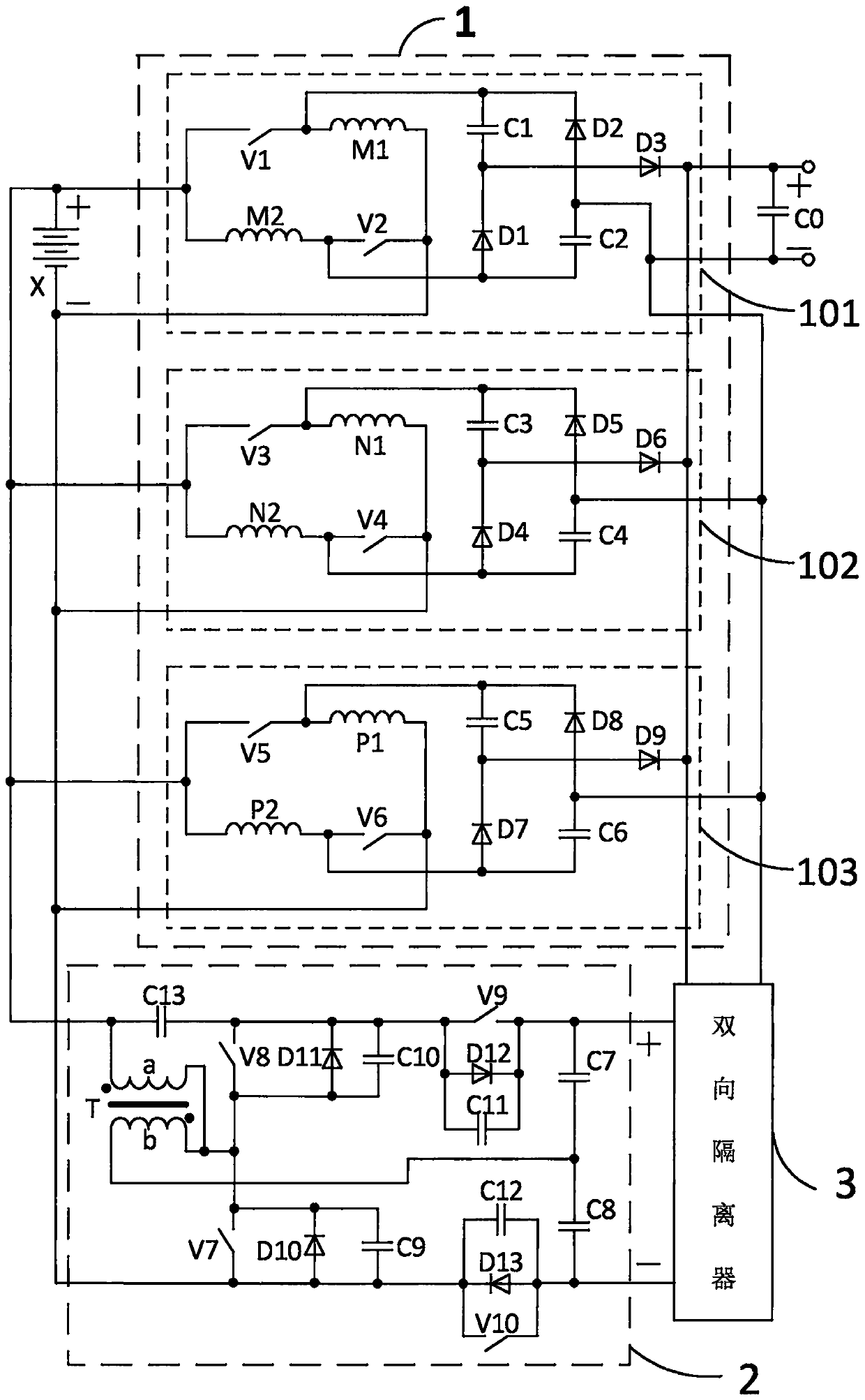 Direct-current boost double-fed switch reluctance generator current conversion system