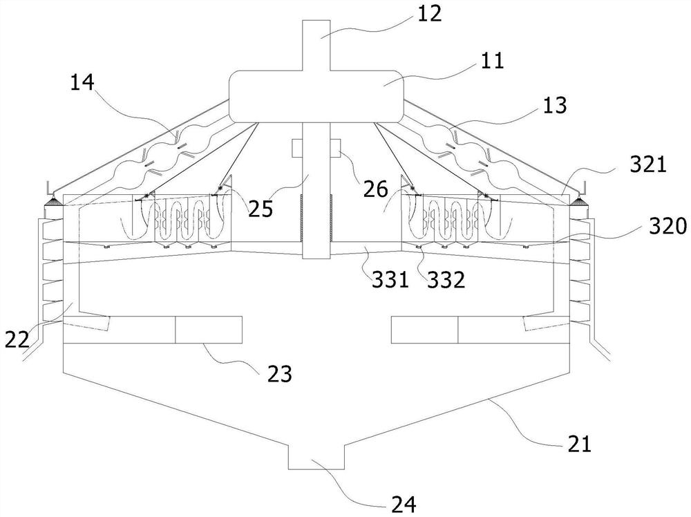 Efficient multistage sedimentation rake-free concentration device