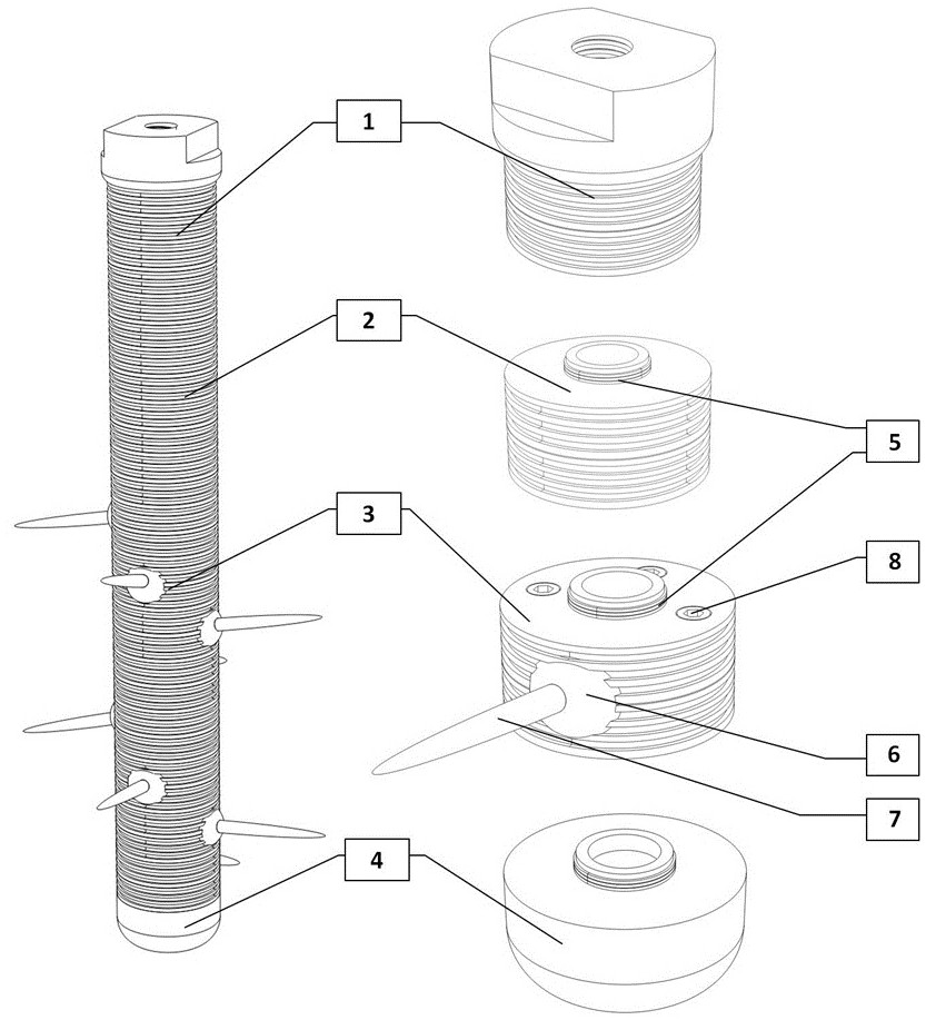 Combined 3D spiral perforation simulation injection device and simulation method