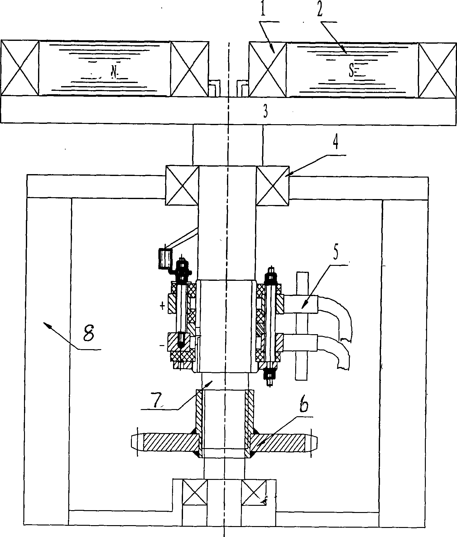 Bottom assembling electromagnetic agitator for direct current excitation smelting furnace