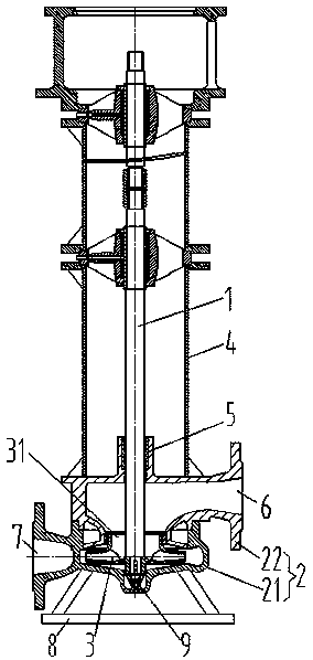 Axial force self-balancing vertical centrifugal pump