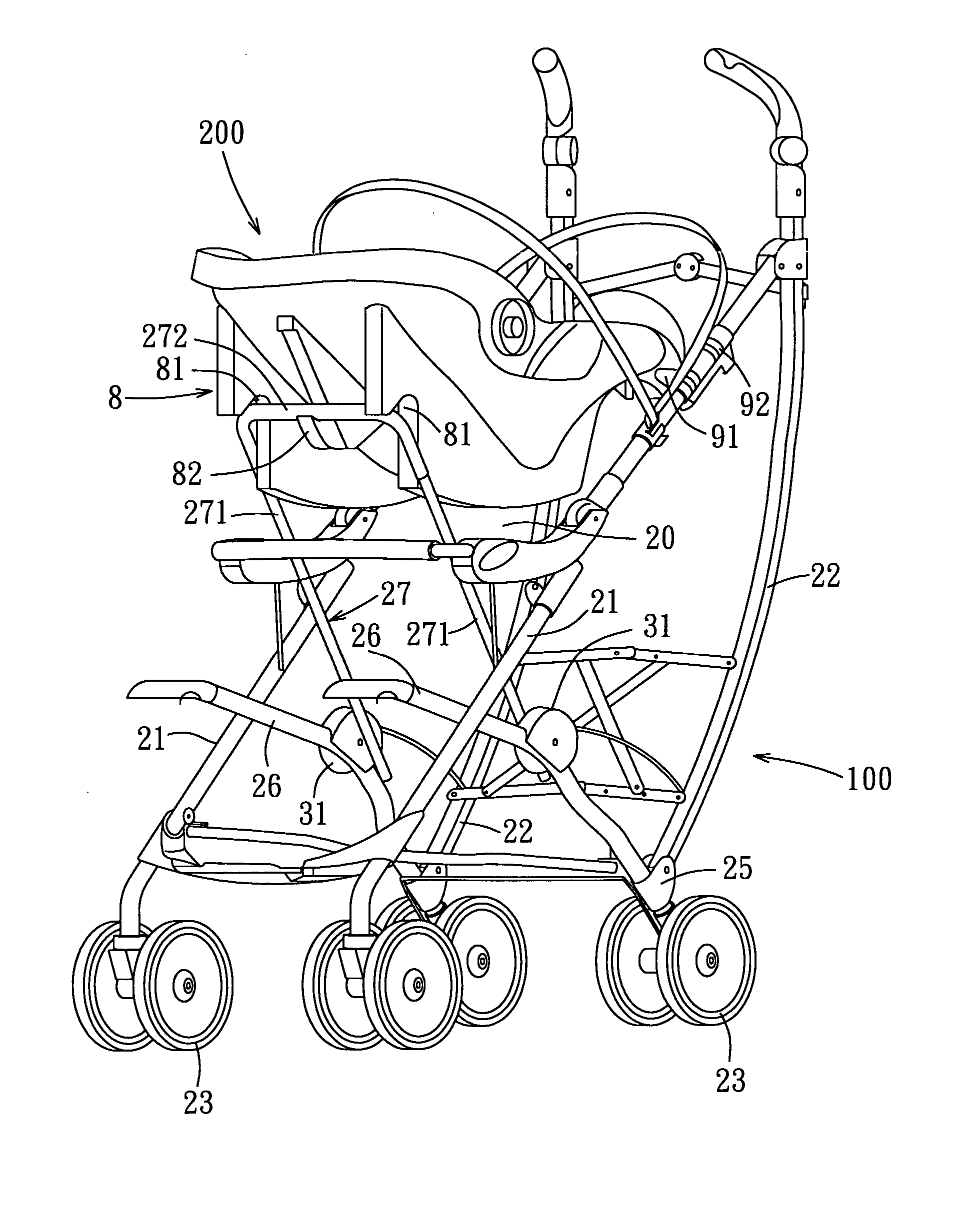 Baby carriage chassis adapted to support a baby's car seat thereon