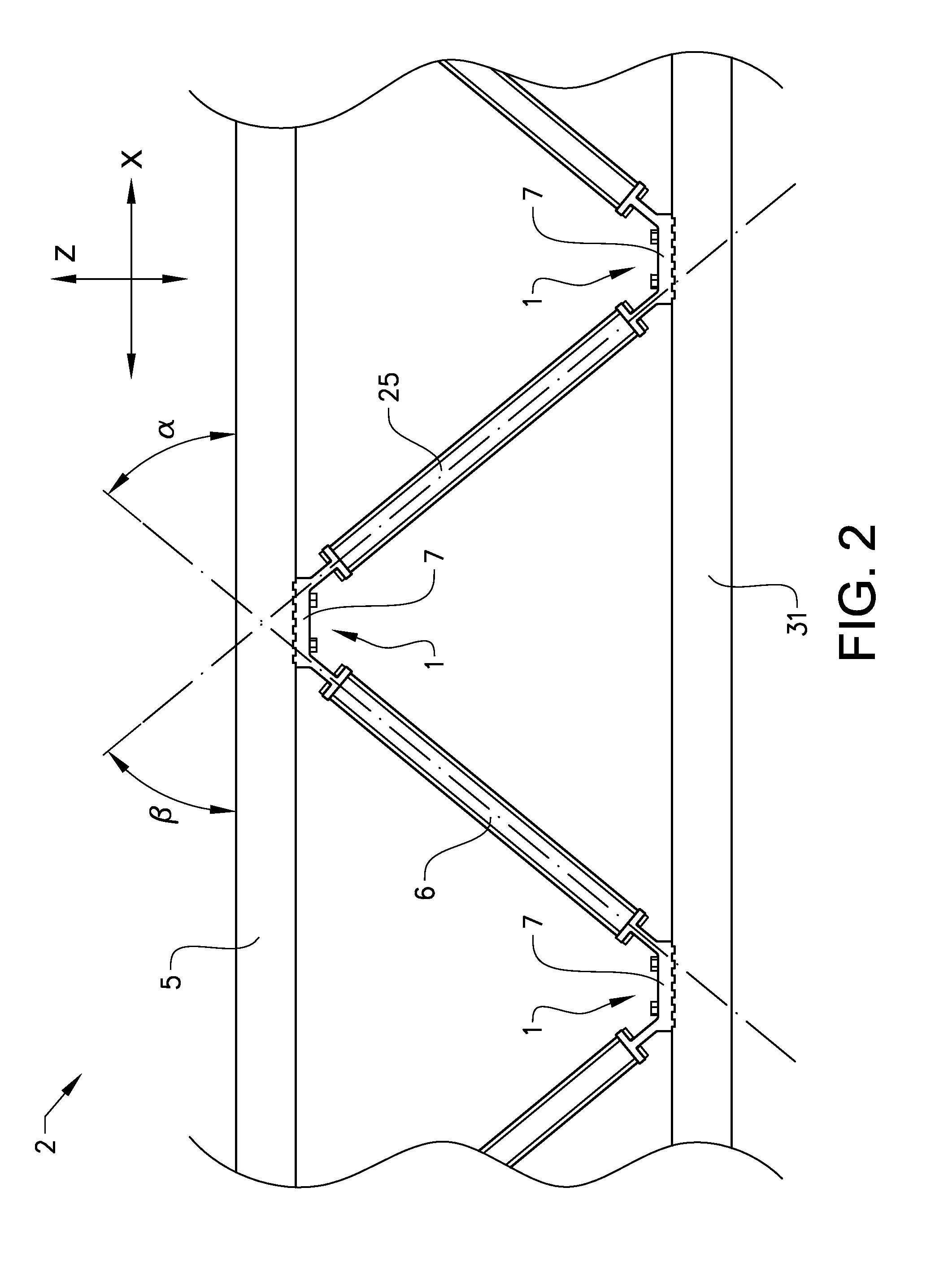 Mechanical coupling arrangement for a lattice support beam