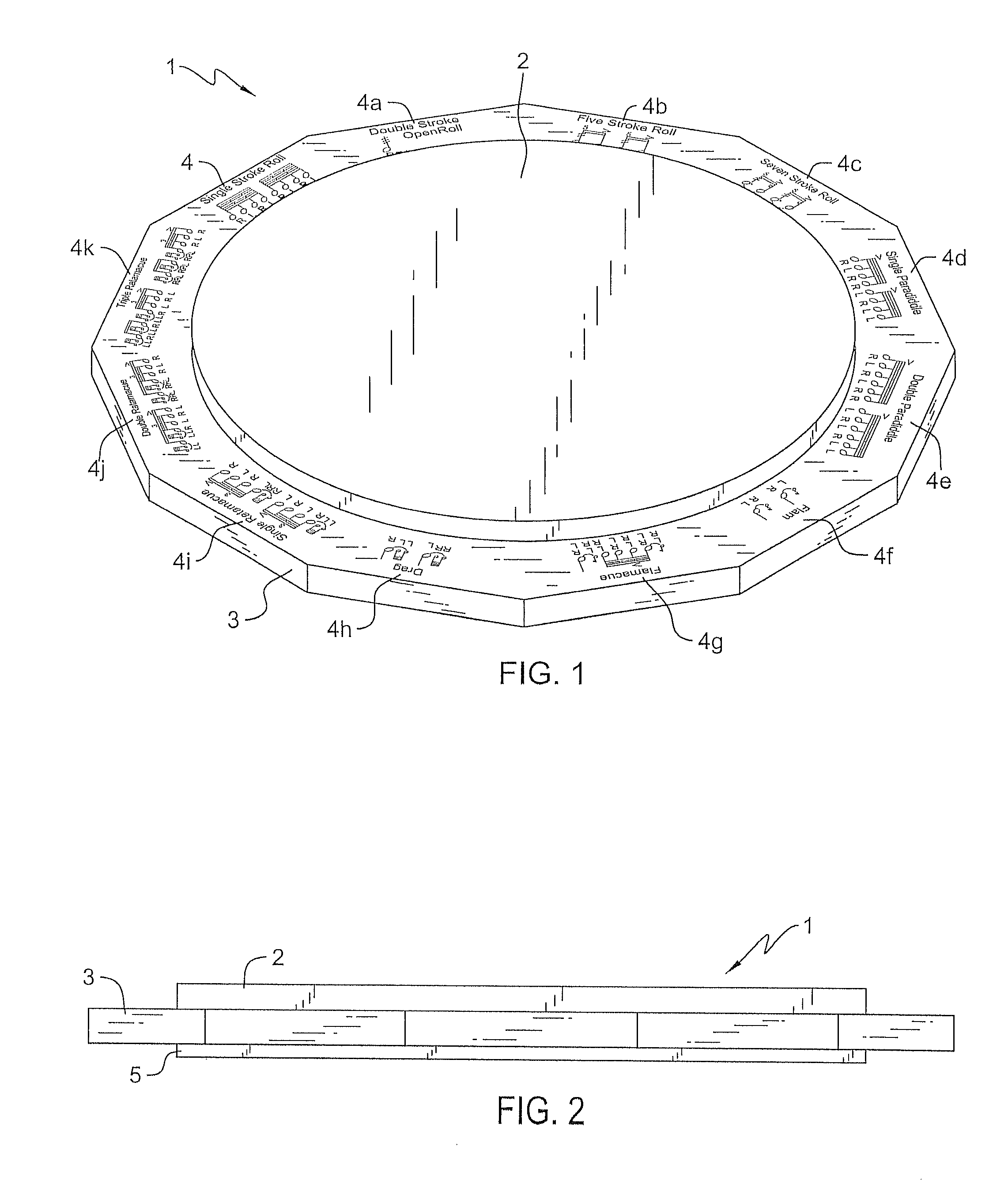 Instructional drum music practice device