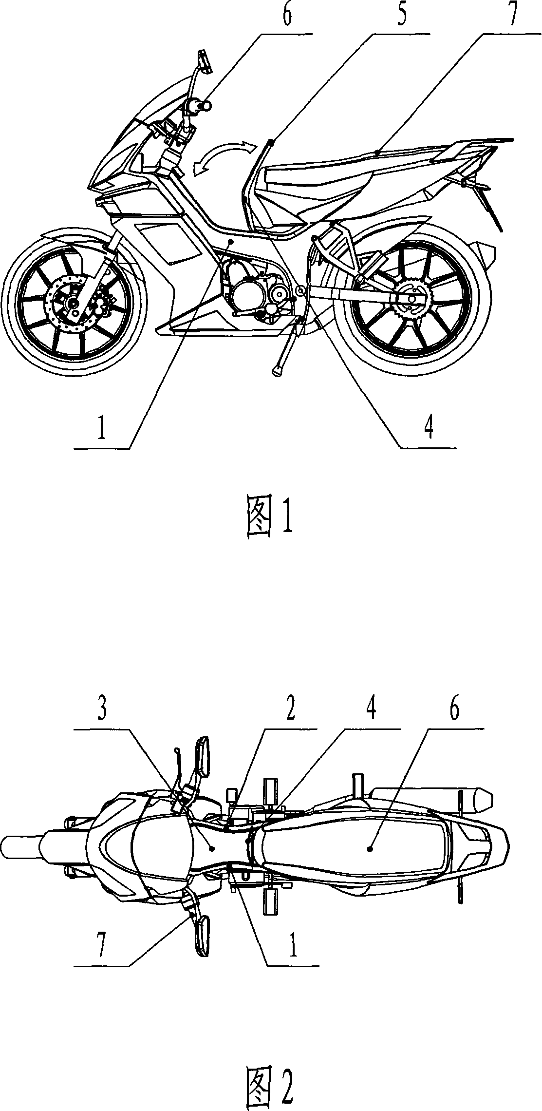 Storing box for bent frame motorcycle