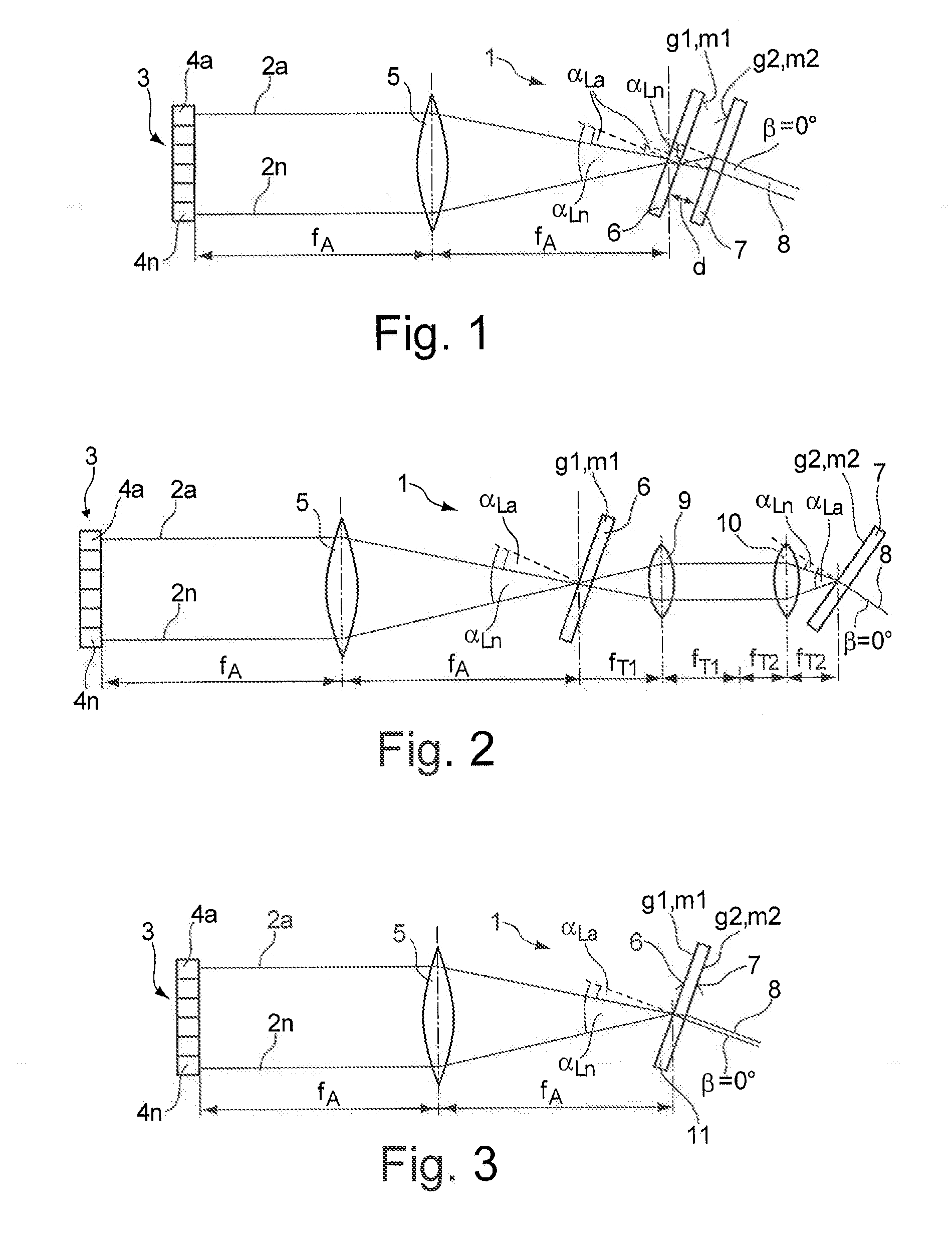 Device for wavelength combining of laser beams