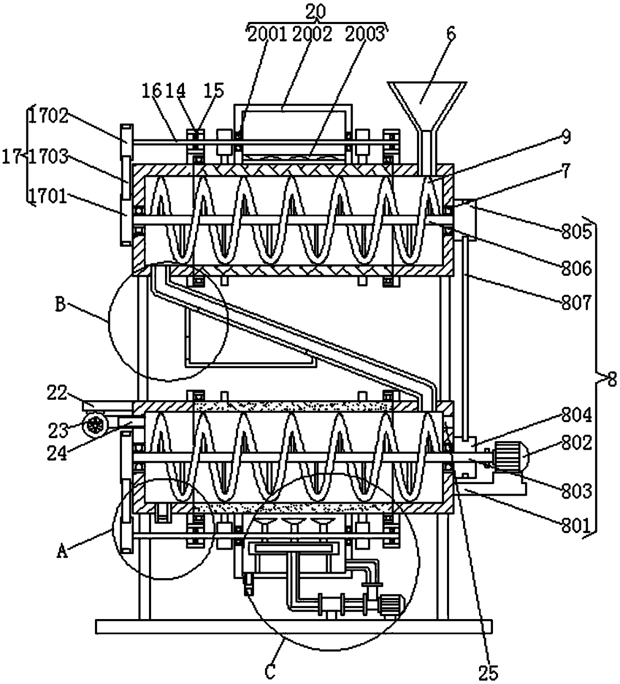 Dual-cooling fructus lycii drying device based on stream-suction heat dissipation and water-cooling heat dissipation