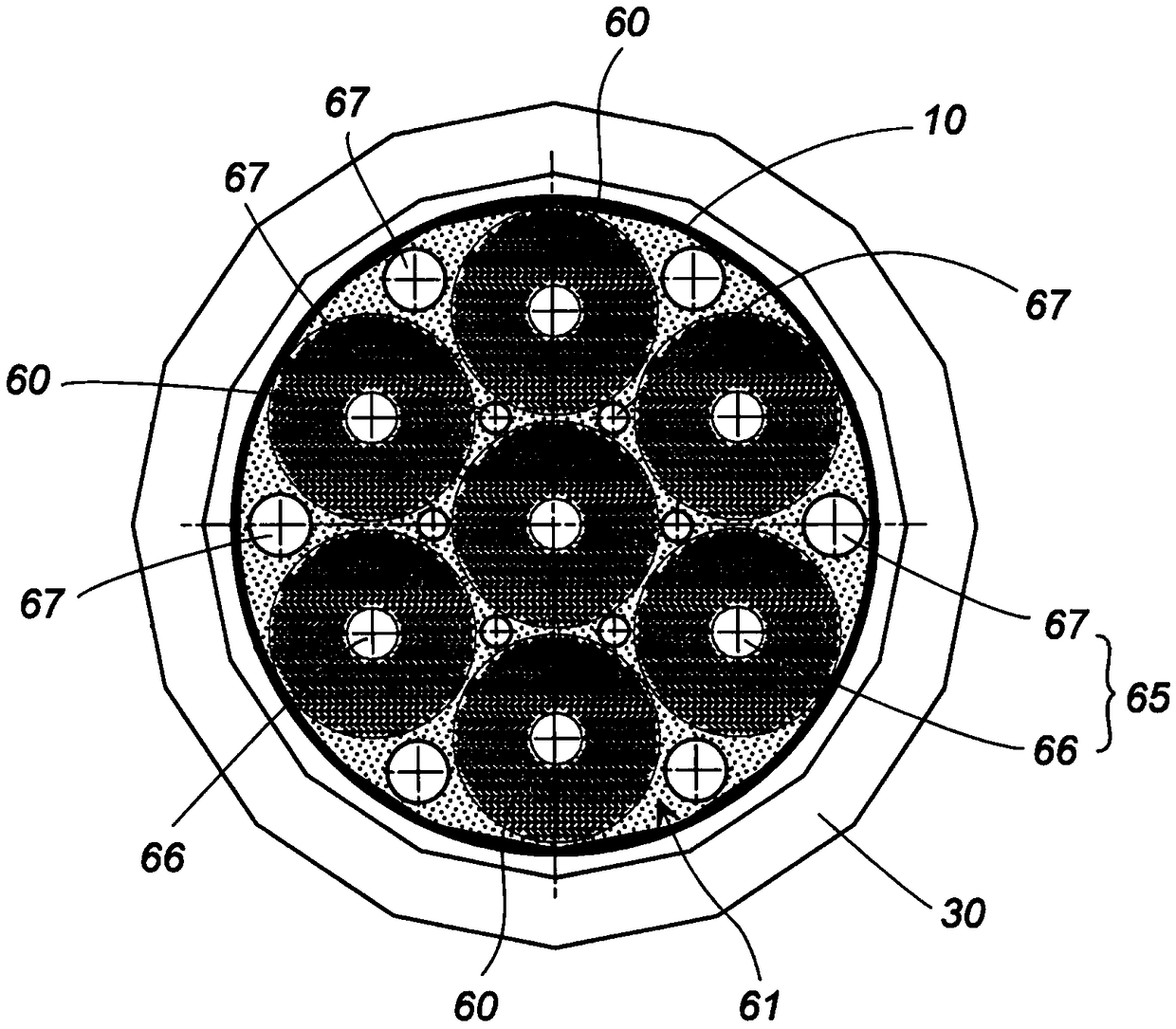 External-pressure-type hollow fiber membrane module