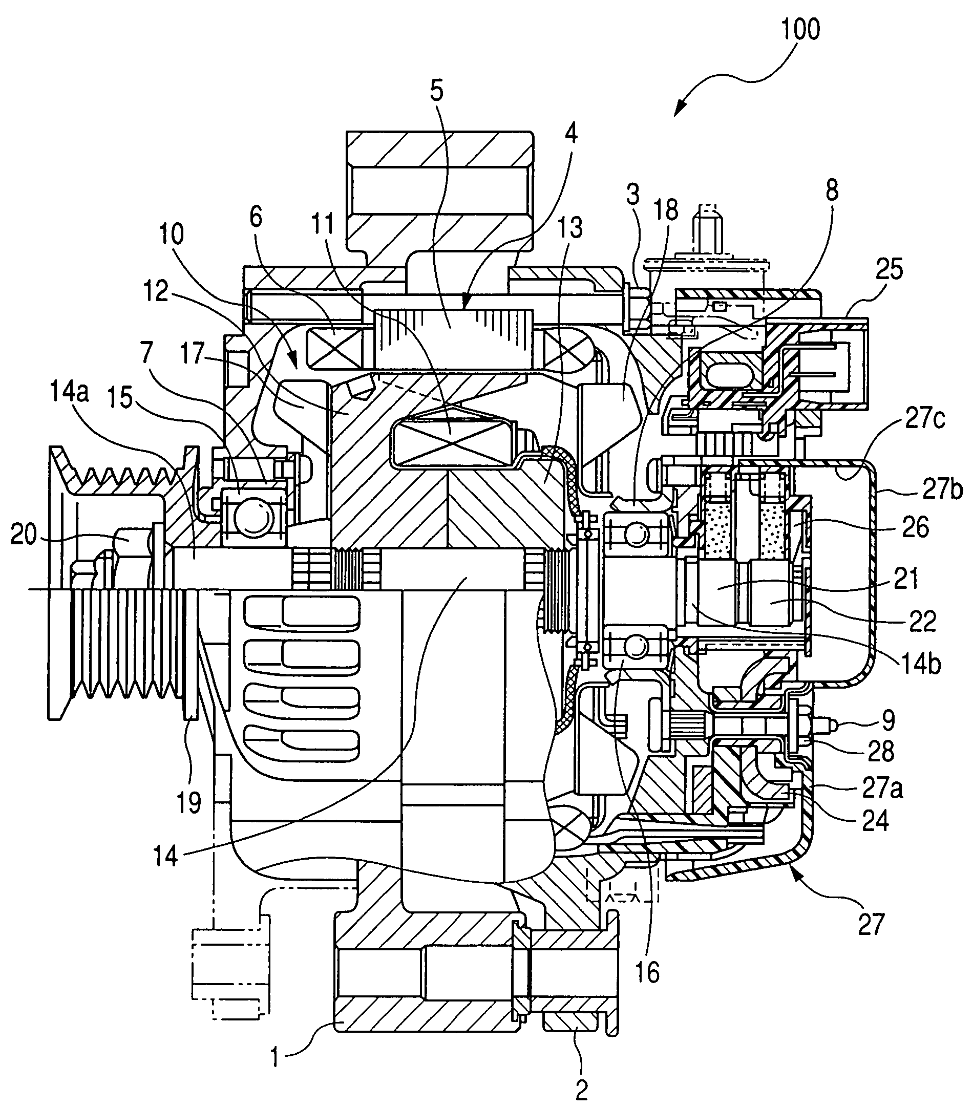 Vehicle alternator with increased shock resistance