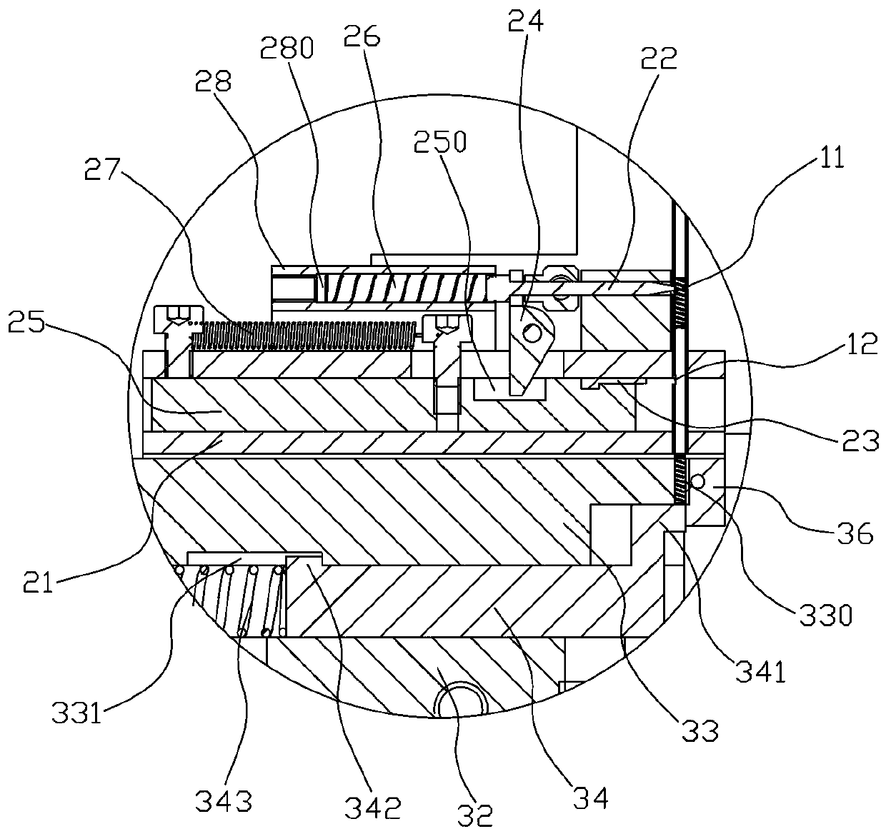 A spring feeding device of a universal head assembly machine