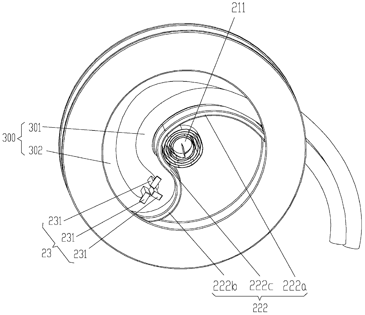 Take-up and pay-off device and air conditioner