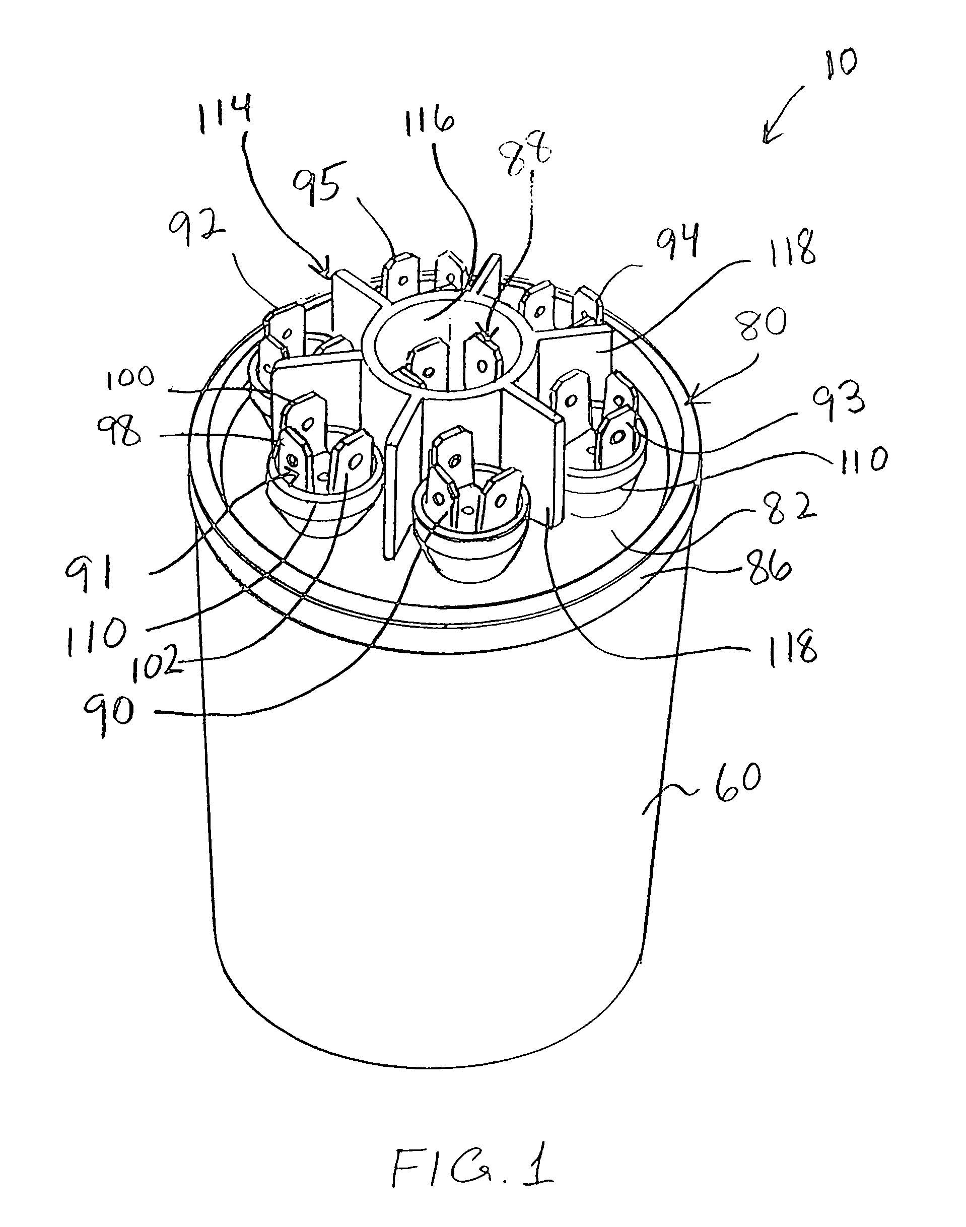Capacitor with multiple elements for multiple replacement applications