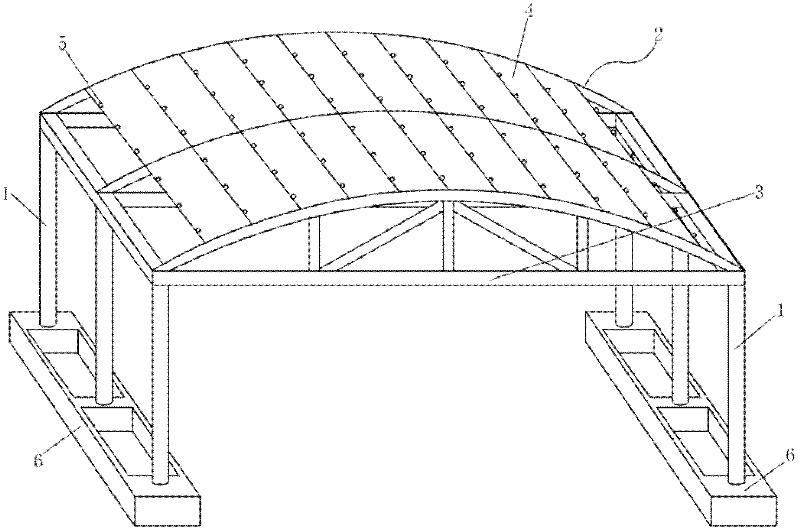 Awning and rain-sheltering shed with climbing plants and building method thereof
