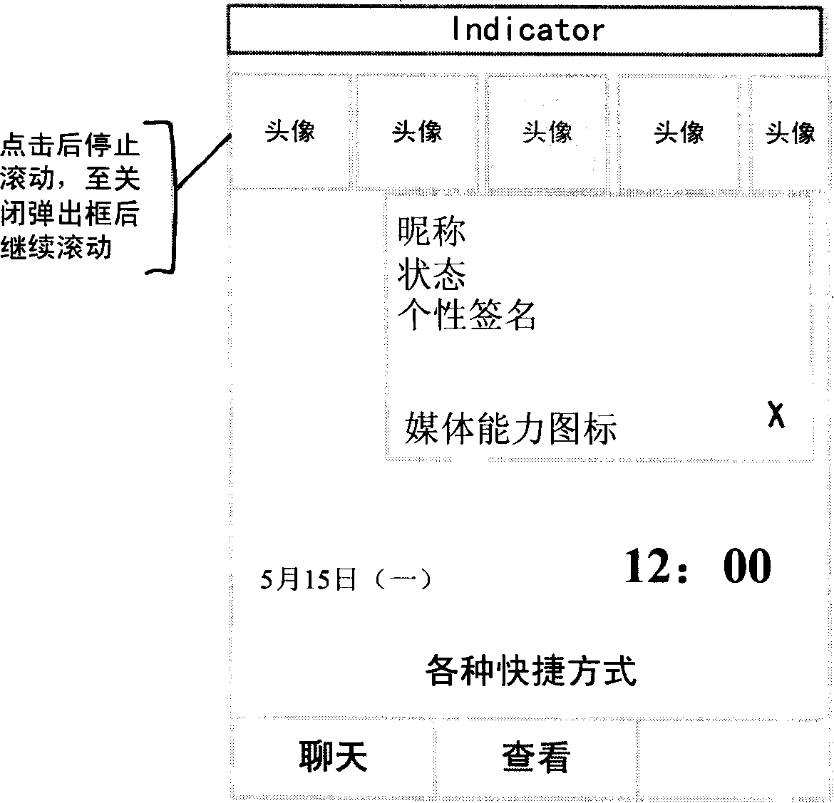 Display method for mobile phone standby interface and mobile phone for using this method