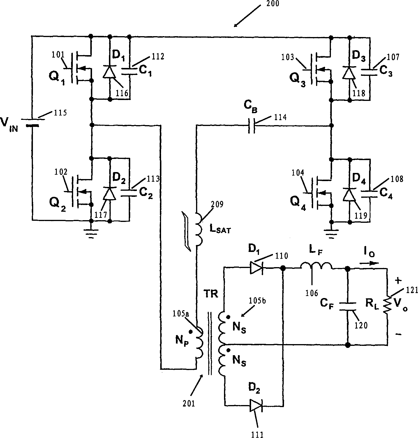 Soft switching whole bridge connection circuit converter