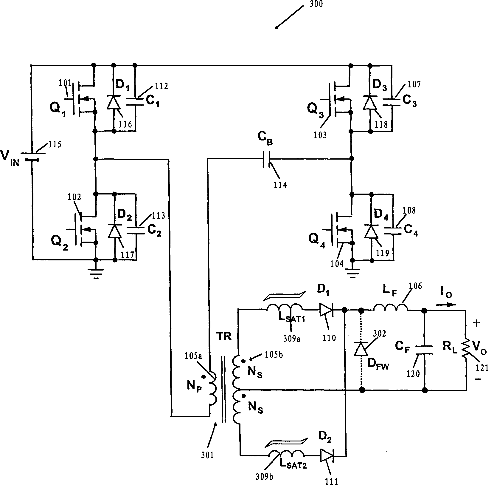 Soft switching whole bridge connection circuit converter