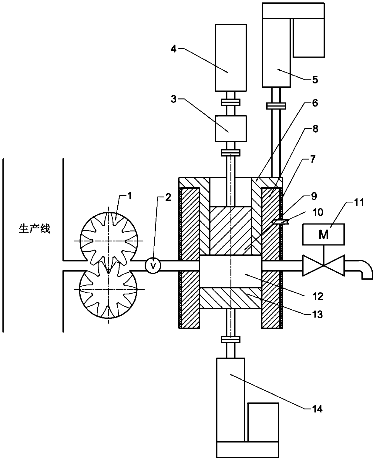Cylindrical rotary rheometer device capable of being installed on production line and application method thereof