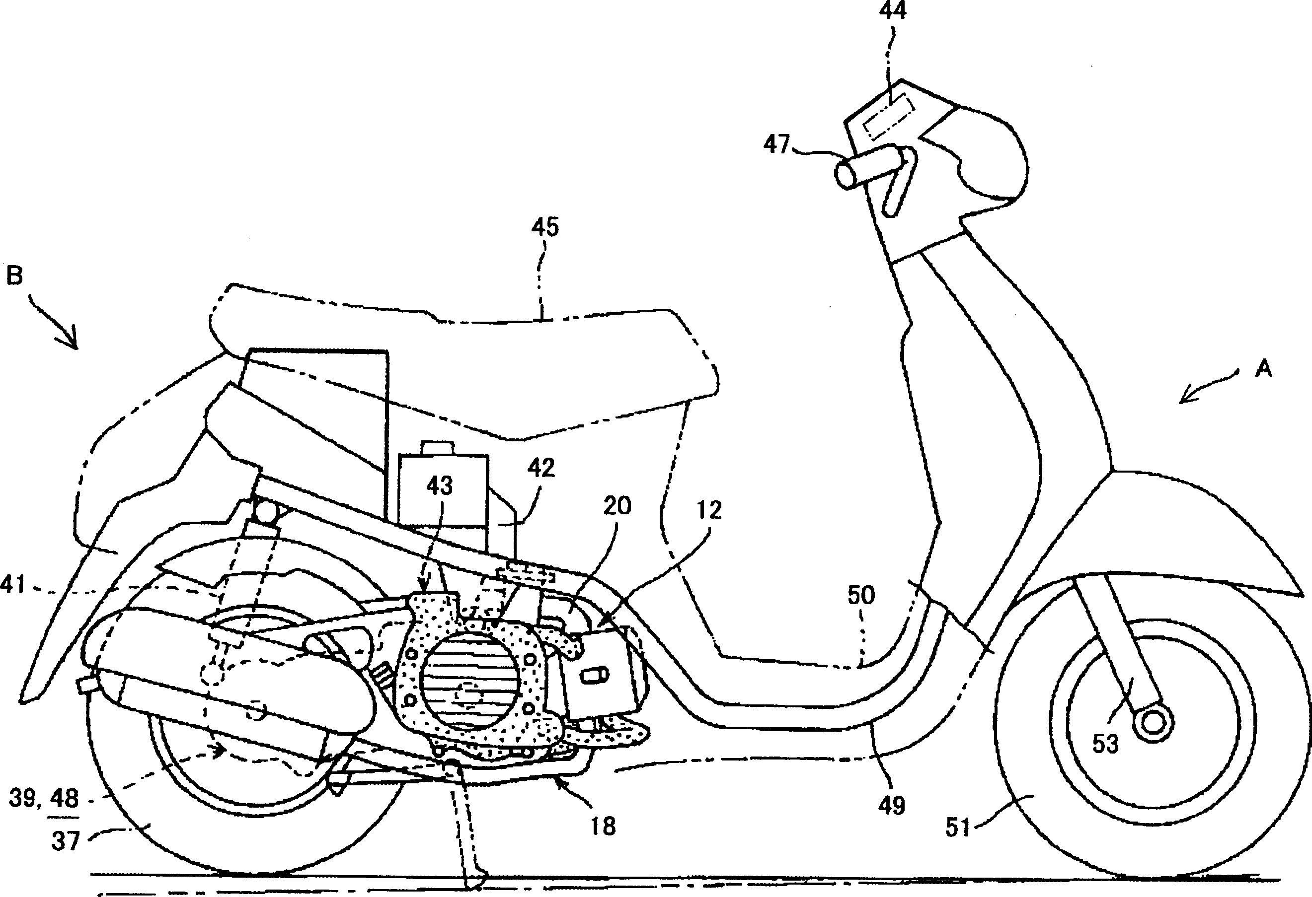 Detection device and method for engine misfiring, cross-ride vehicle