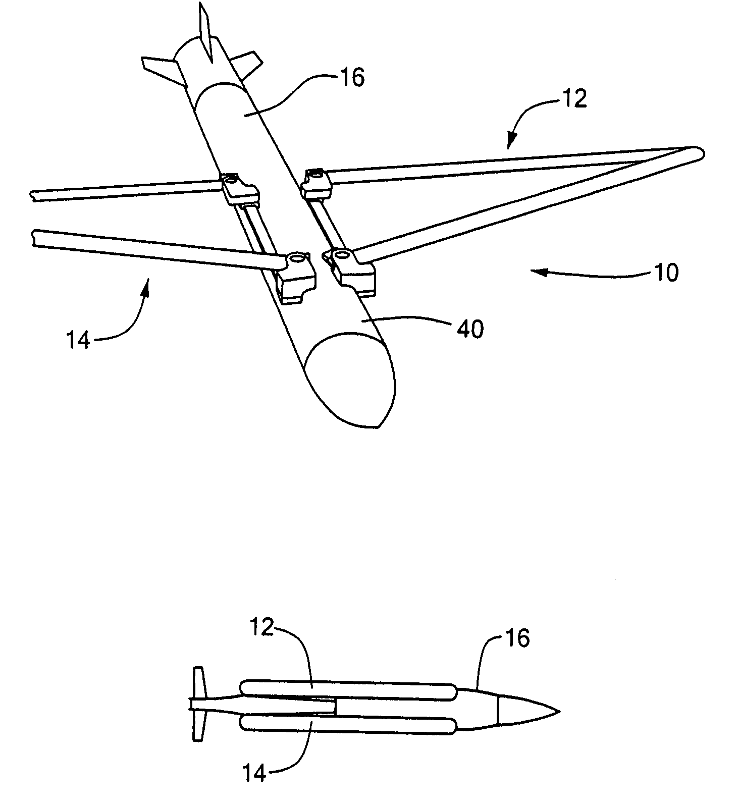 Extendable joined wing system for a fluid-born body