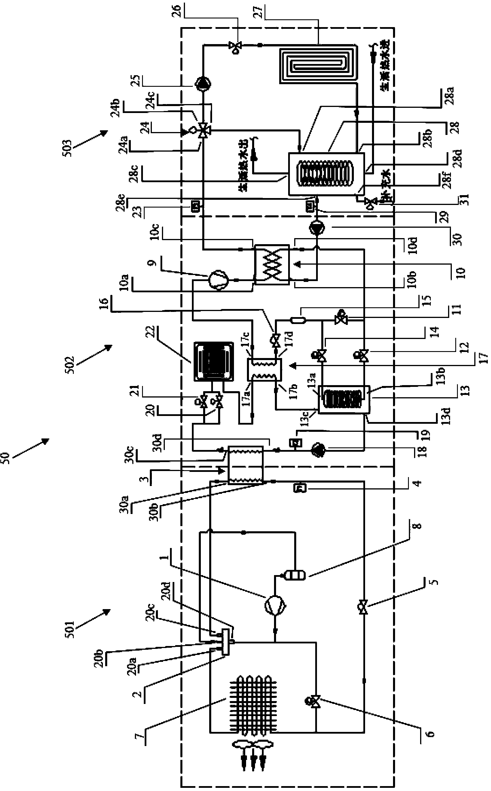 Secondary heat pump combined system