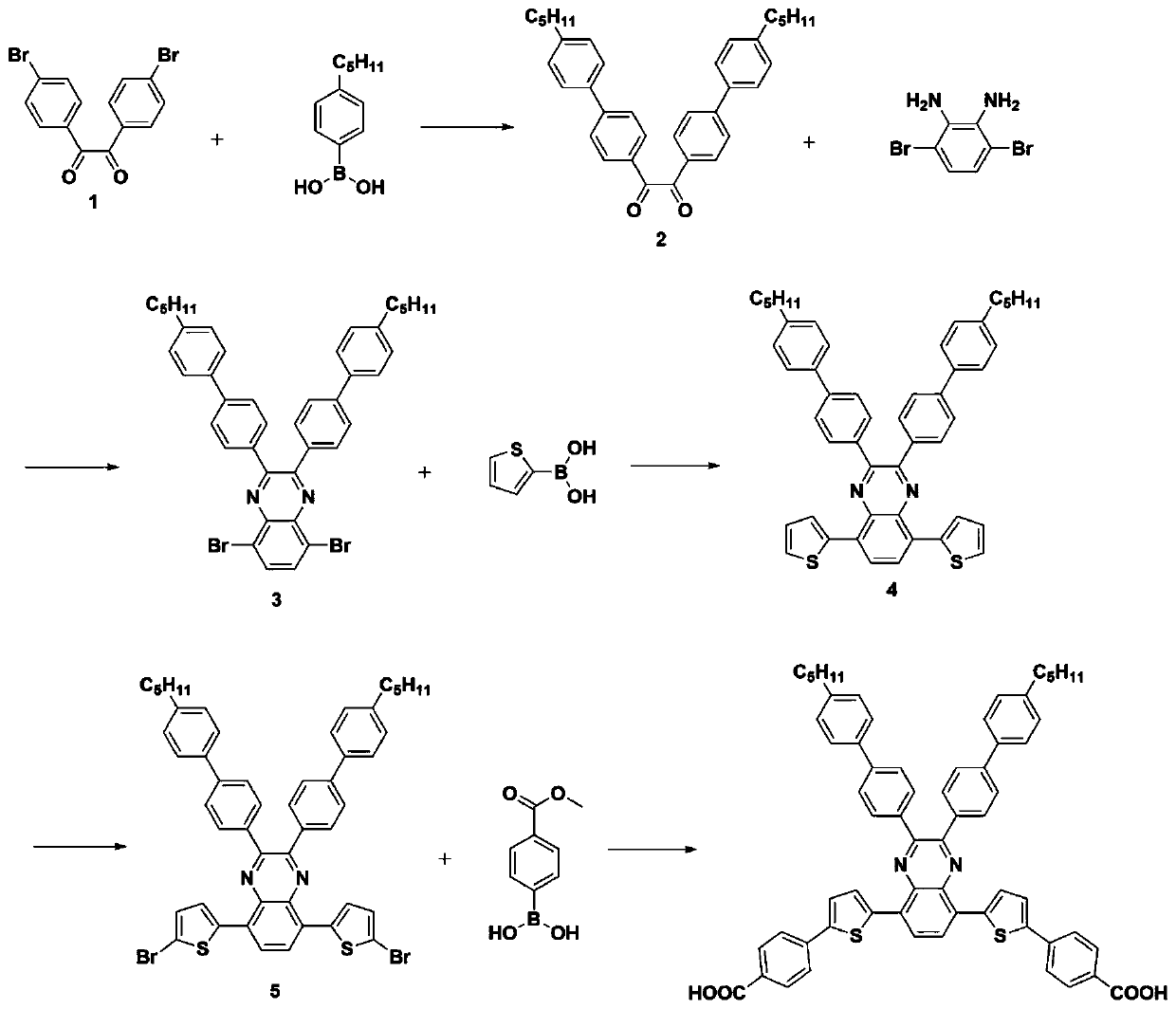 X-type double-anchored dye sensitizer and its preparation method and application