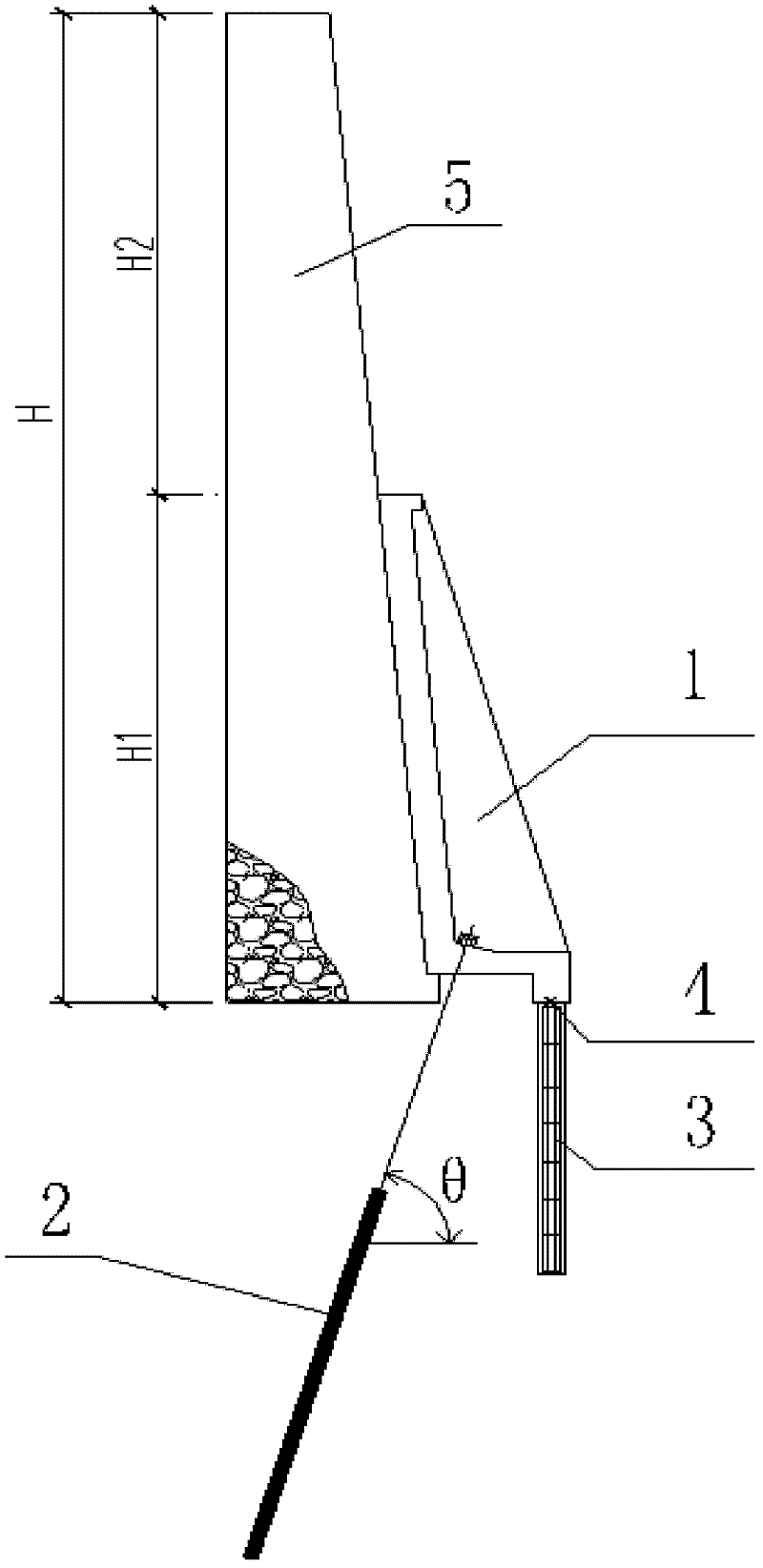 Anchoring and retaining structure for reducing support height of existing overhigh retaining wall
