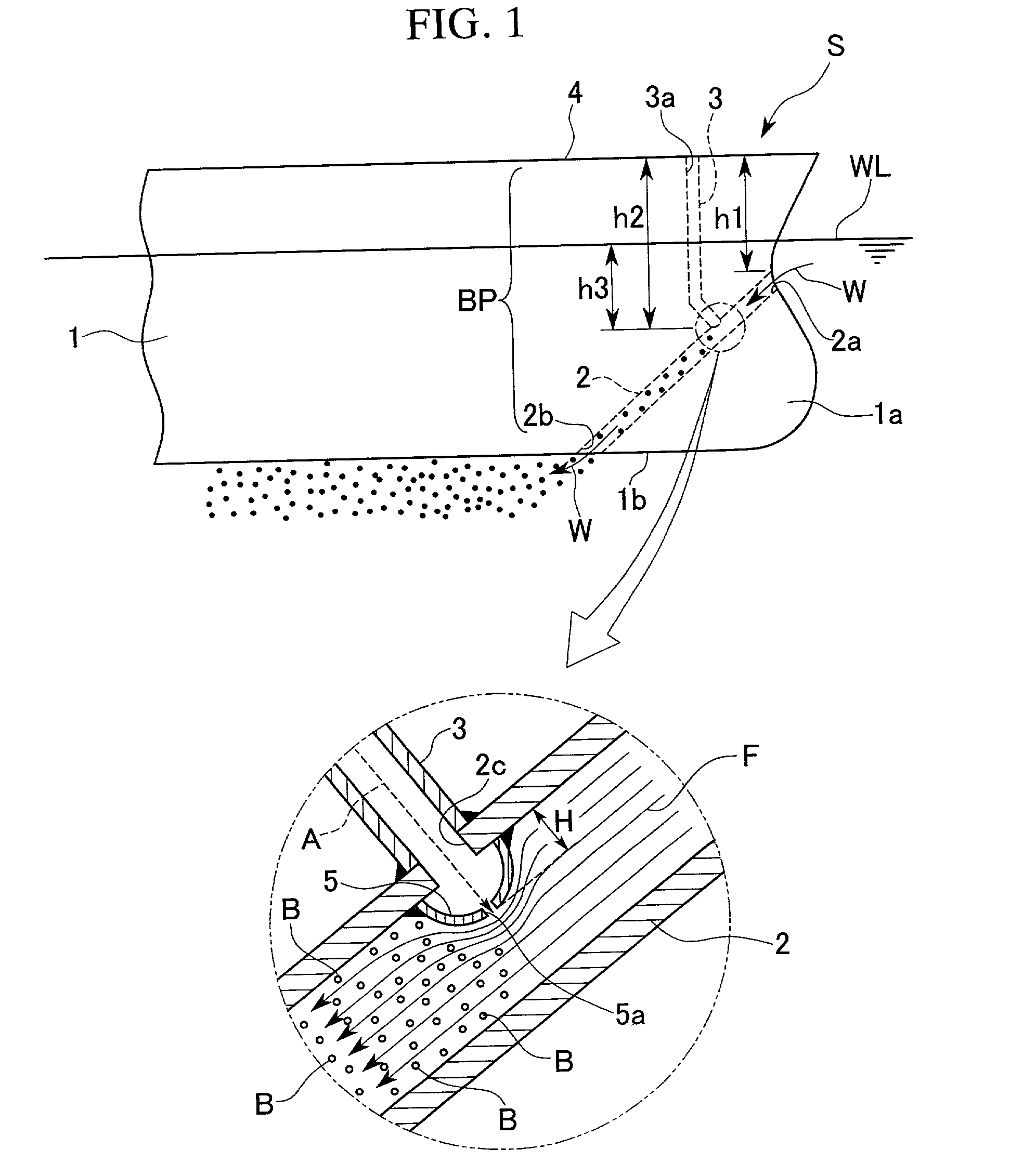 Friction reducing ship and method for reducing frictional resistance